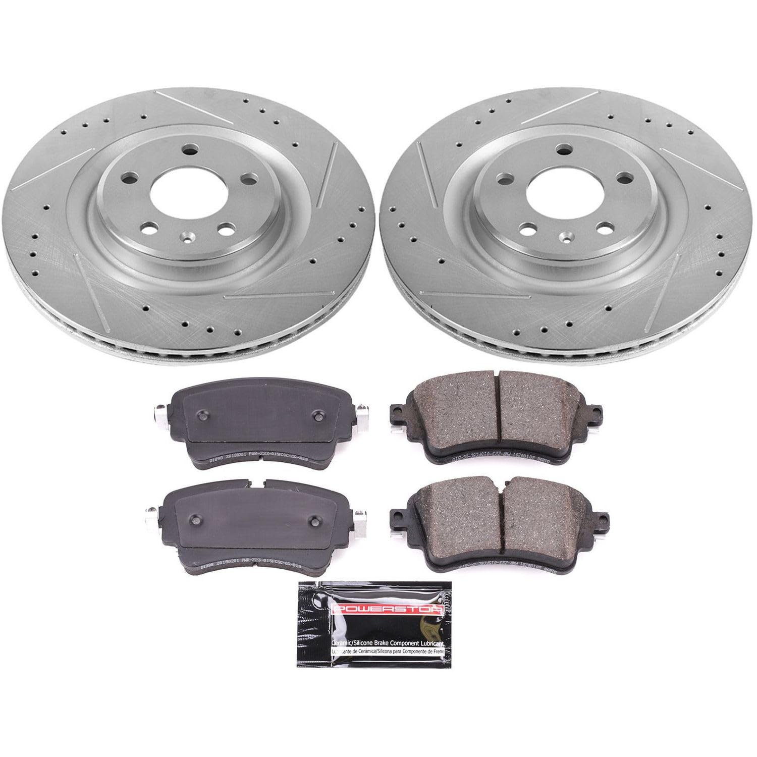 Power Stop K7431 Rear Z23 Carbon Fiber Brake Pads & Drilled Slotted Rotors Kit - Compatible with Audi A4, A5, S4, S5 Models | High-Performance Braking for Street & Track Use