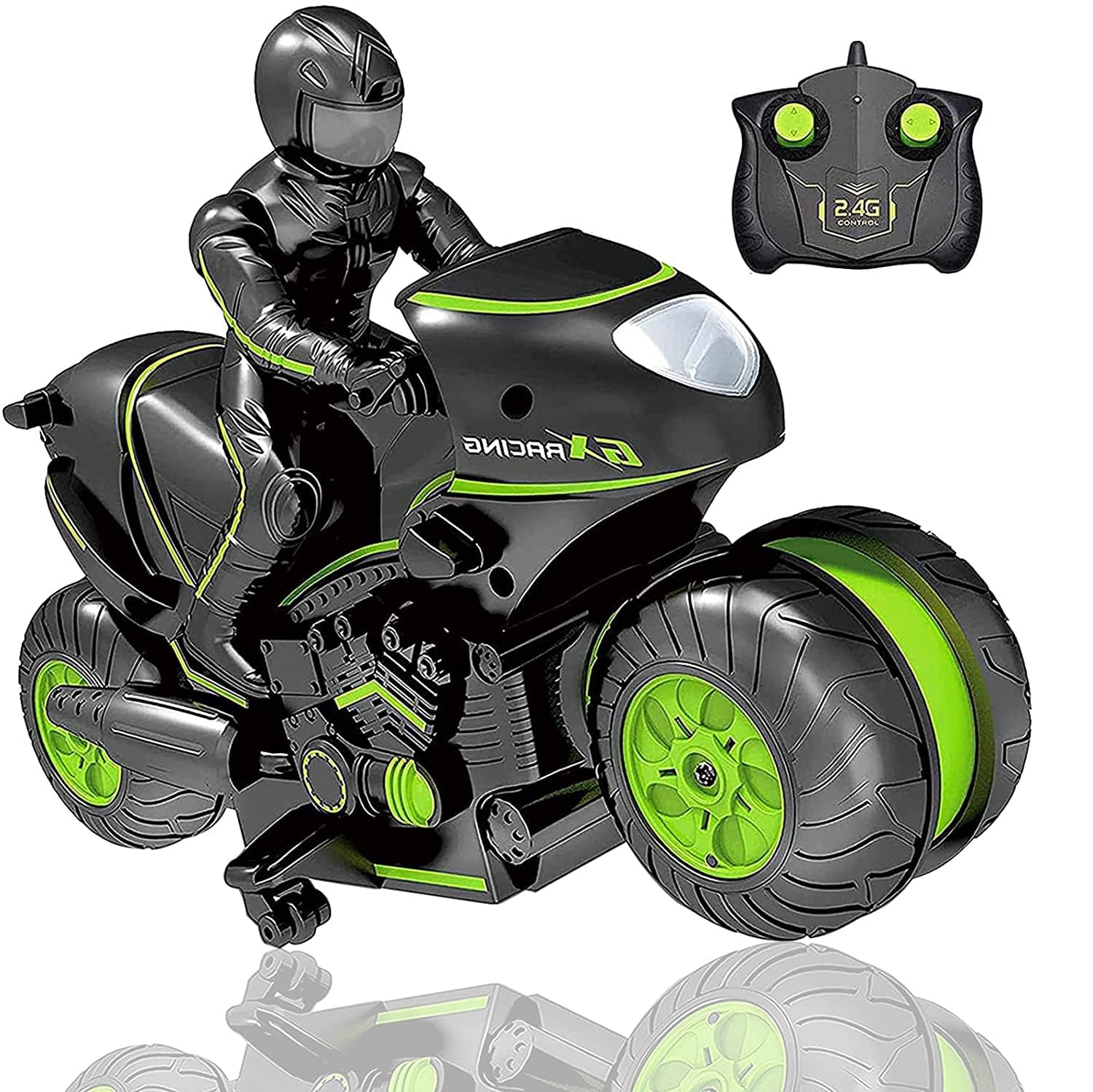 RC Motorcycle Toy - 360° Spinning Wheels Stunt Bike with 2WD High Speed & Drift Function - Remote Control Car for Kids Boys Girls - Perfect for Outdoor Play & Birthday Gifts (Green)