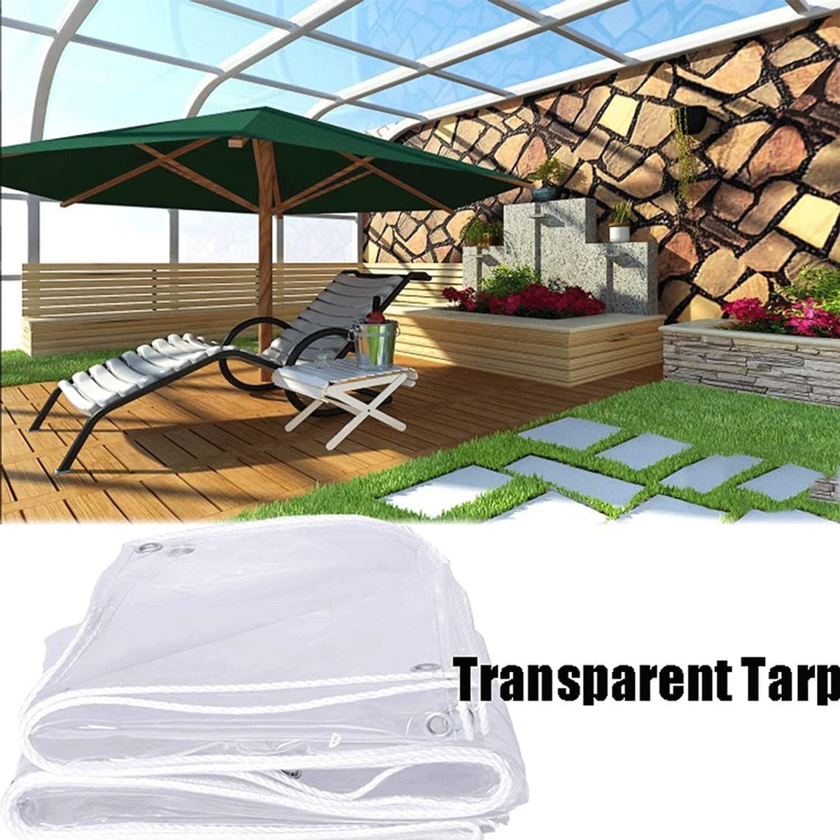 Clear PVC Waterproof Tarpaulin with Grommets - 1.4x5m Foldable Ripstop Tarp Cover for Greenhouse, Plants, Patio & Outdoor Use - Durable Transparent Protection for Camping, Picnics & Emergency Shelters