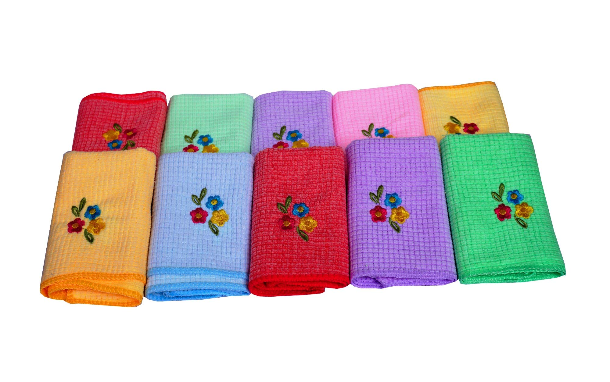 Space Fly Embroidery Cotton Handkerchiefs for Women - Ultra Soft Face Towels & Hankies Set of 6 (26x26cm) - Multi Color - Perfect for Gifts, Weddings, and Everyday Elegance