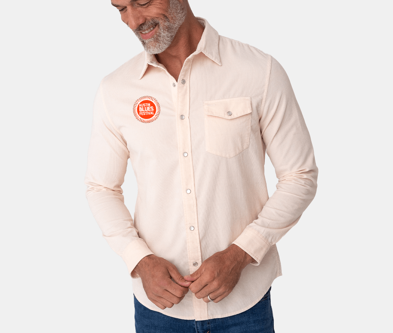 Austin Blues Festival Corduroy Pearl Snap Western Shirt - Vintage Style Button Up for Men - Perfect for Country Music Concerts, Line Dancing & Casual Wear