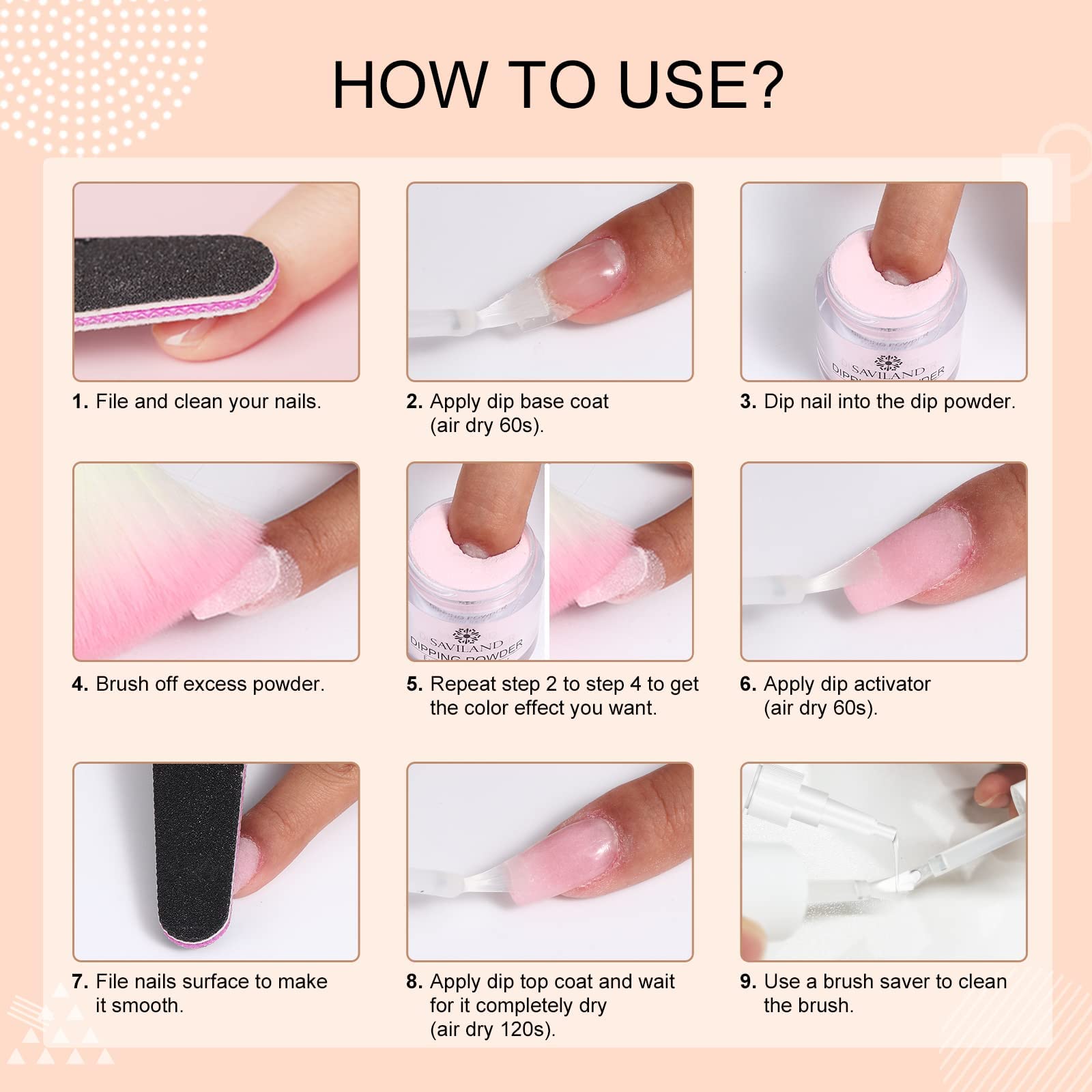 Saviland Dipping Powder Liquid Set - 30ml Large Capacity Brush Saver & 15ml Dip Powder Base/Top Coat Gel Activator for Professional Dip Powder Nail Kit (No UV Lamp Needed) - Perfect for Salon, Home Manicures & DIY Nail Art