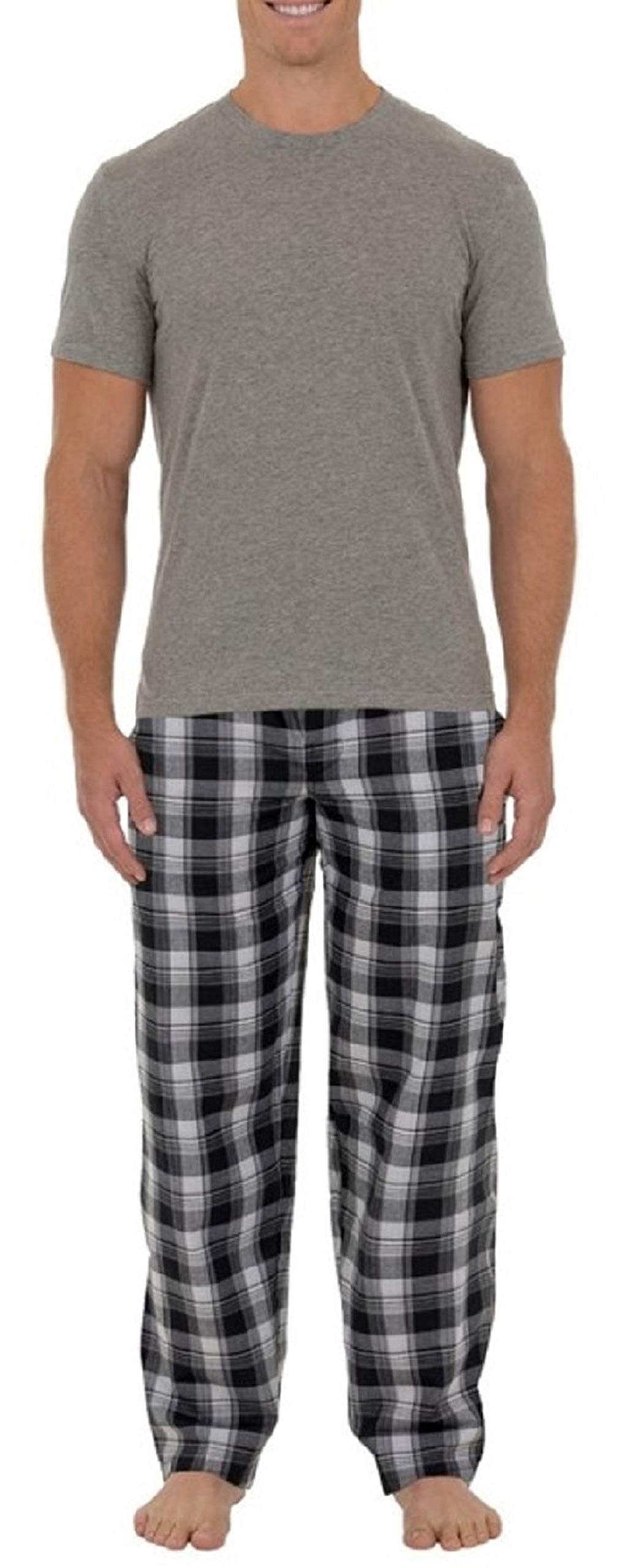 Fruit of the Loom Men's Comfortable 2-Piece Woven Sleepwear Set - Pajama Pants & Shirt for Relaxing at Home or Lounging