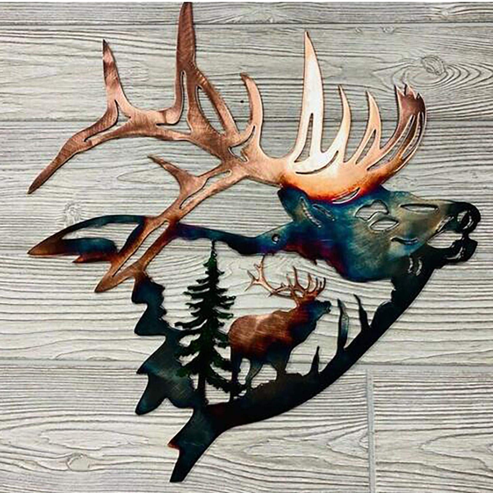 Solo Mallard Hunting & Trout Fishing Scene Metal Wall Art - Owill Outdoor & Indoor Wall Decor Sculpture for Home, Office, Cabin, or Man Cave - Perfect for Hunting Lodge, Game Room, and Rustic Decor (Strange Elk Shoulder Design)