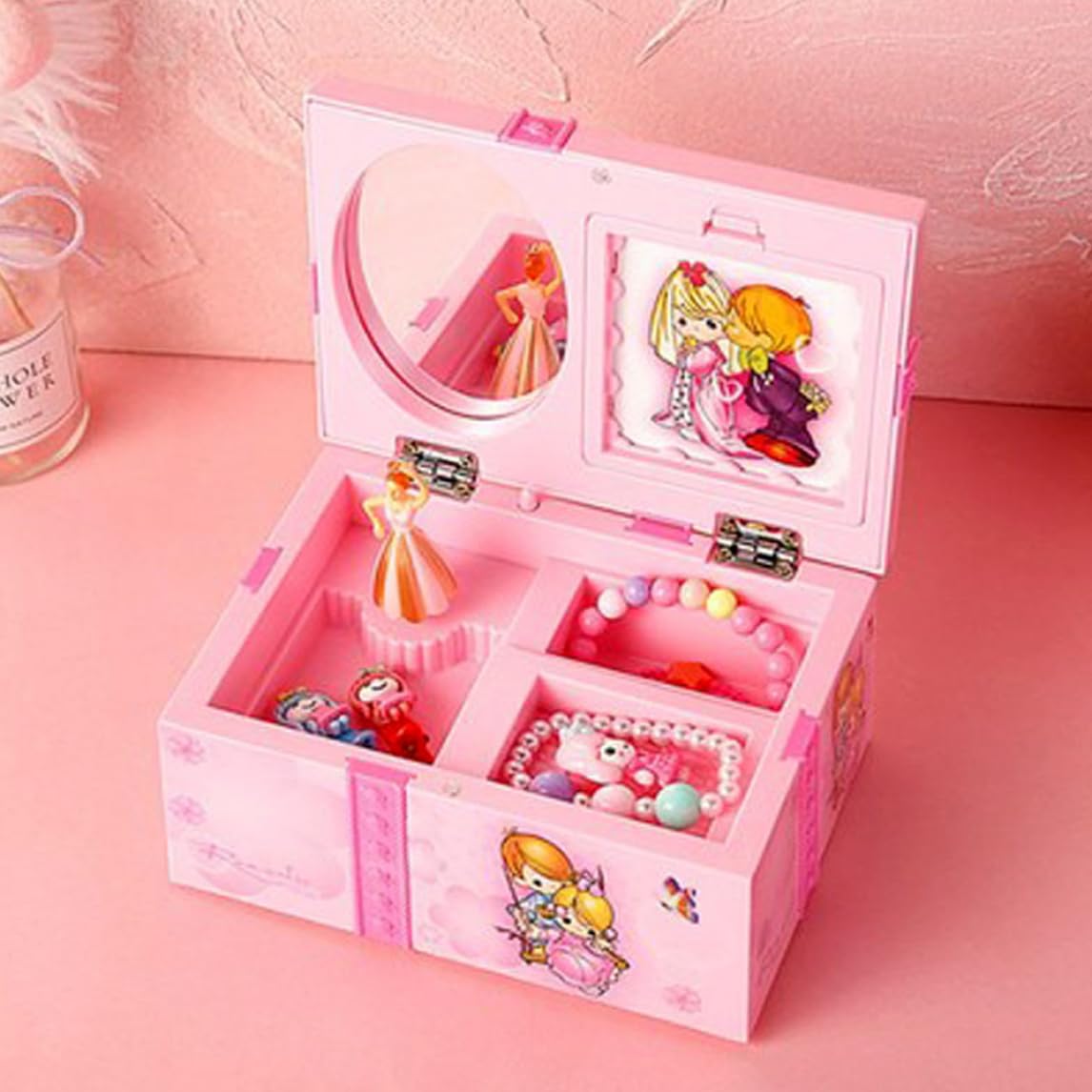 Jewelkeeper Musical Jewelry Box with Mirror & Drawer - Ballerina Design Plastic Jewelry Storage Case for Kids - Perfect for Birthday Gifts, Bedroom Decor & Organizing Rings, Necklaces & Earrings
