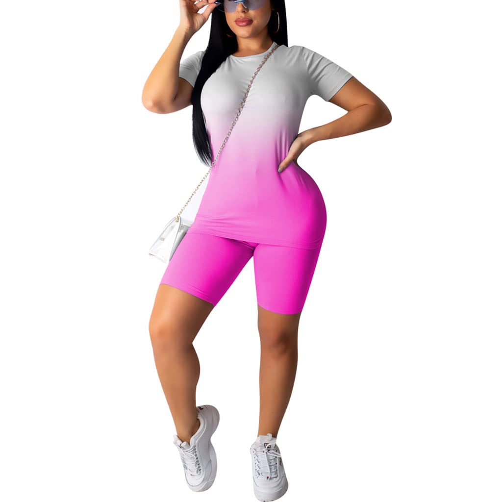 PINSV Women's 2 Piece Outfits - Summer Printed Bodycon Shorts & Top Workout Set | Gym, Yoga, Running & Casual Wear