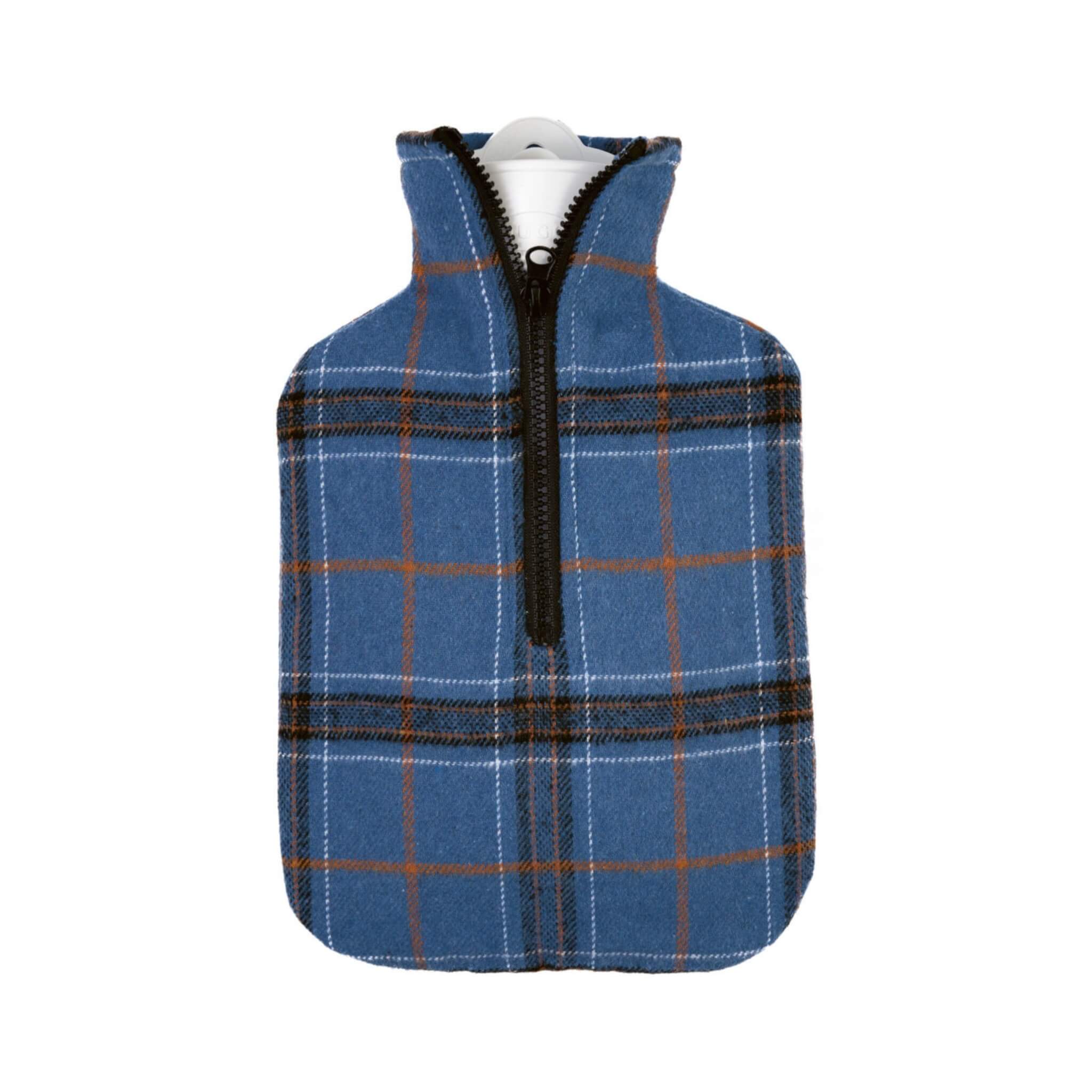 1.8L Classic Hot Water Bottle with Soft Denim Blue Check Flannel Cover - Rubber-Free Design for Pain Relief & Warmth - Perfect for Cold Nights, Menstrual Cramps & Winter Comfort