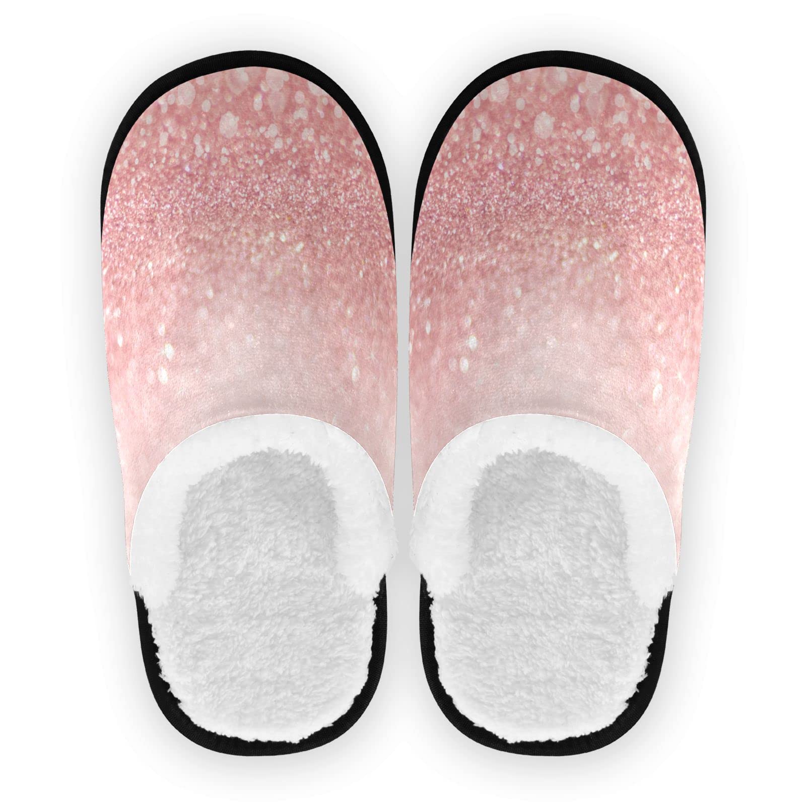 Vozoza Rose Gold Glitter Memory Foam Slippers for Women & Men - Non-Slip Indoor/Outdoor House Shoes, Spa & Travel Slippers - Perfect for Home Relaxation, Hotel Use & Gift Giving