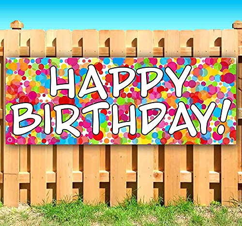 Happy Birthday Banner - 13 oz Heavy-Duty Vinyl with Metal Grommets | Single-Sided Non-Fabric Decoration for Parties & Celebrations | Indoor & Outdoor Use