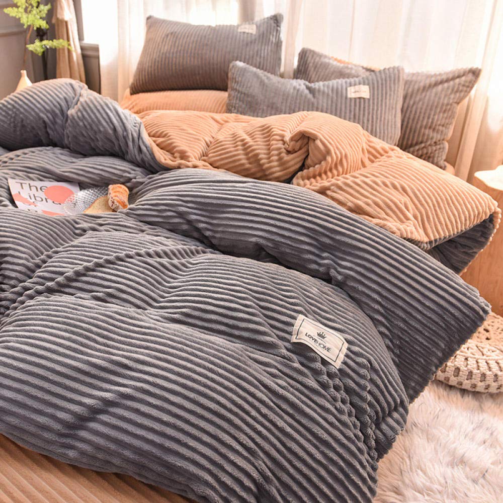 4-Piece Coral Fleece Bedding Set - Double-Sided Flannel & Velvet, Winter Warmth, Grey Camel (2.0m Bed) - Perfect for Cozy Nights & Cold Weather Comfort