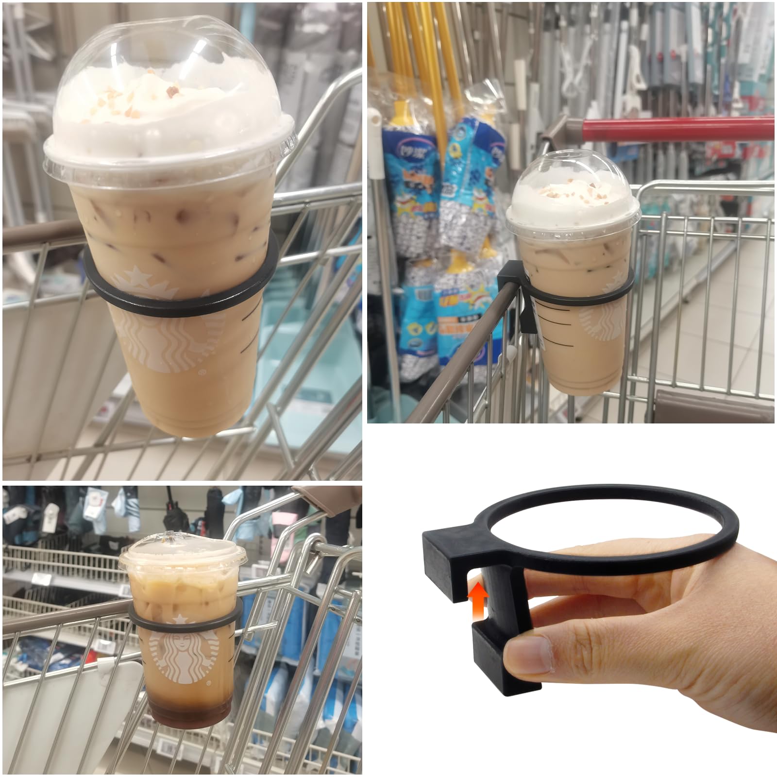 Shopping Cart Cup Holder - Black Hanging Drink Holder Attachment for Grocery Carts | Perfect for Supermarkets, Malls & Strollers - Keep Beverages Secure While Shopping