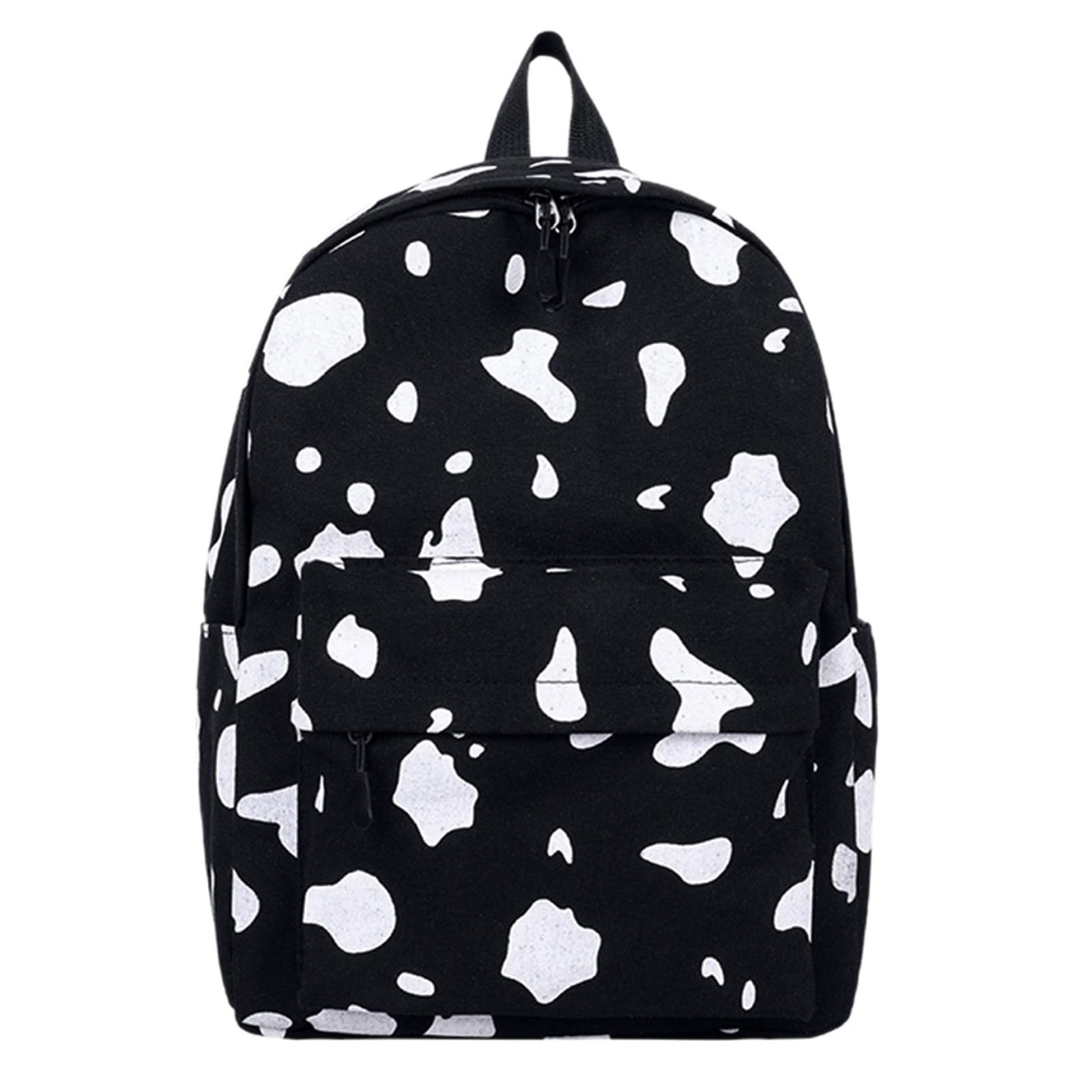 Stylish Cow Print Canvas Backpack for Women & Girls - Durable Zipper School Bag for Students, Emergency Use, and Daily Commute | Perfect for School, Travel, and Work