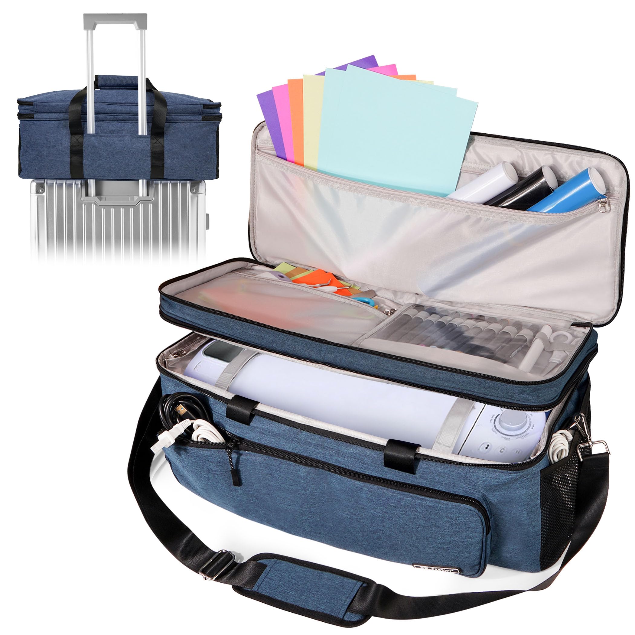 Double-Layer Carrying Case Bag for Cricut Maker 3/Maker/Explore Air 2/Explore 3/Explore Air - Multi-Pocket Storage Tote for Cricut Accessories & Supplies (Blue) | Perfect for Crafting, Travel & Machine Protection