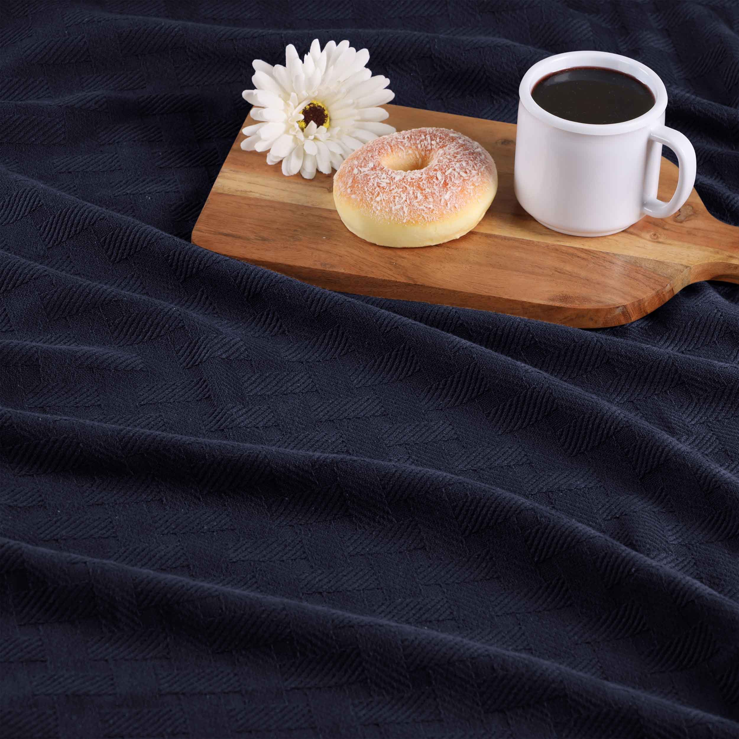 Soft Basketweave All-Season Cotton Bed Blanket & Sofa Throw - Lightweight Breathable Blanket for Bedroom, Living Room, Travel and Outdoor Use