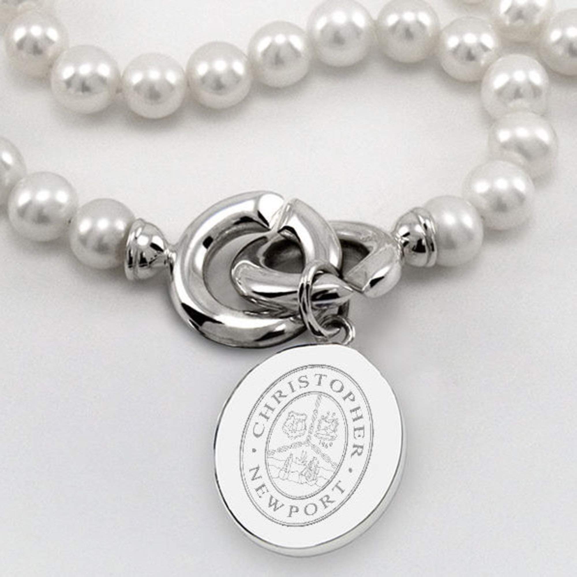 Christopher Newport University Pearl Necklace with Sterling Silver Charm - Elegant Graduation Gift for Women, Perfect for Commencement, Anniversary & Special Occasions
