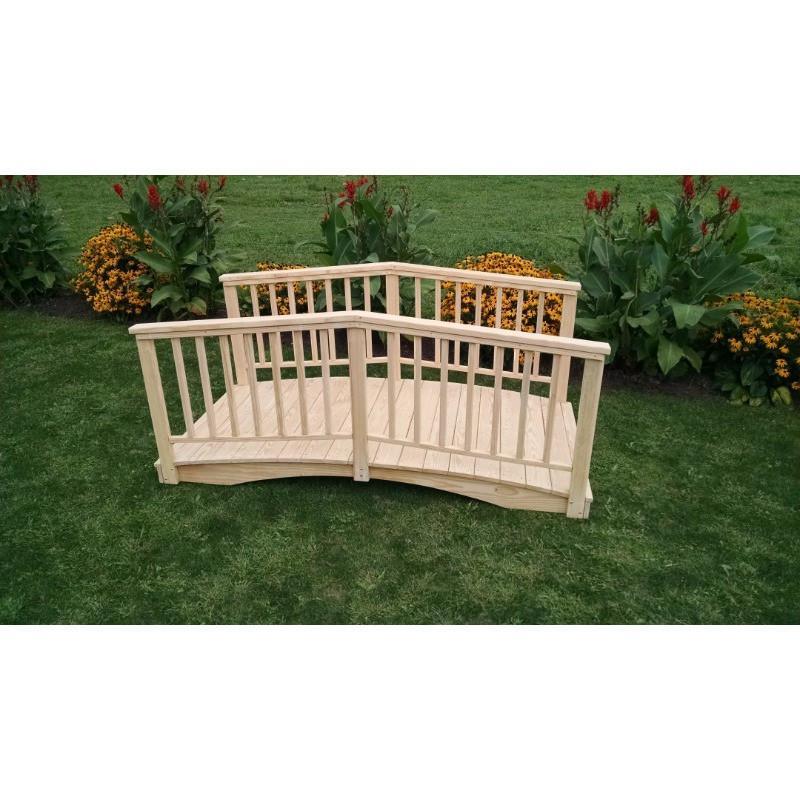 A & L Furniture Pressure Treated Pine Baluster Garden Bridge - Outdoor Wooden Footbridge for Garden, Yard, and Landscape Decor