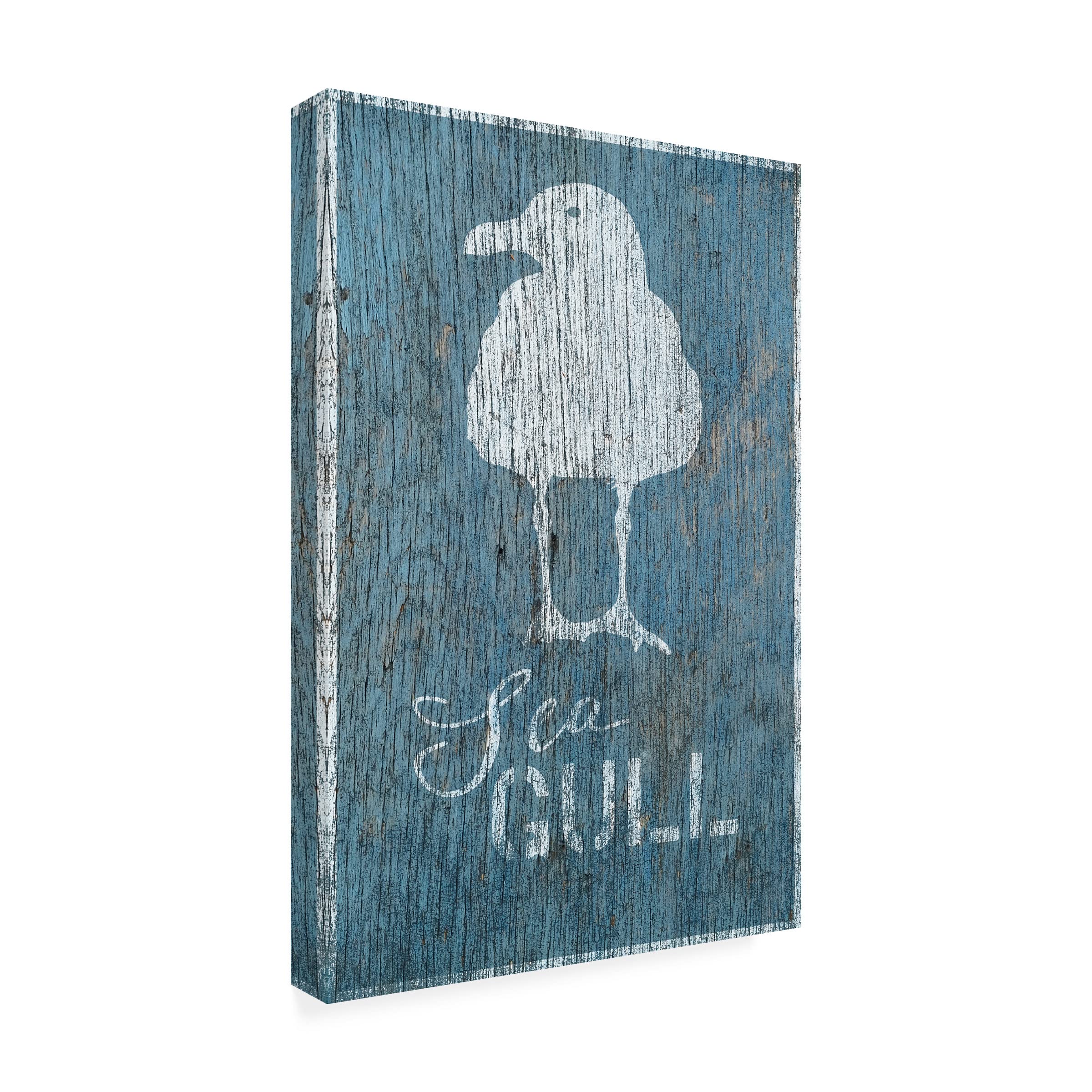 Seagull on Blue Wood Canvas Art Print by Cora Niele - Coastal Beach Decor for Living Room, Bedroom & Office - Handmade Wall Art for Home & Office Decoration