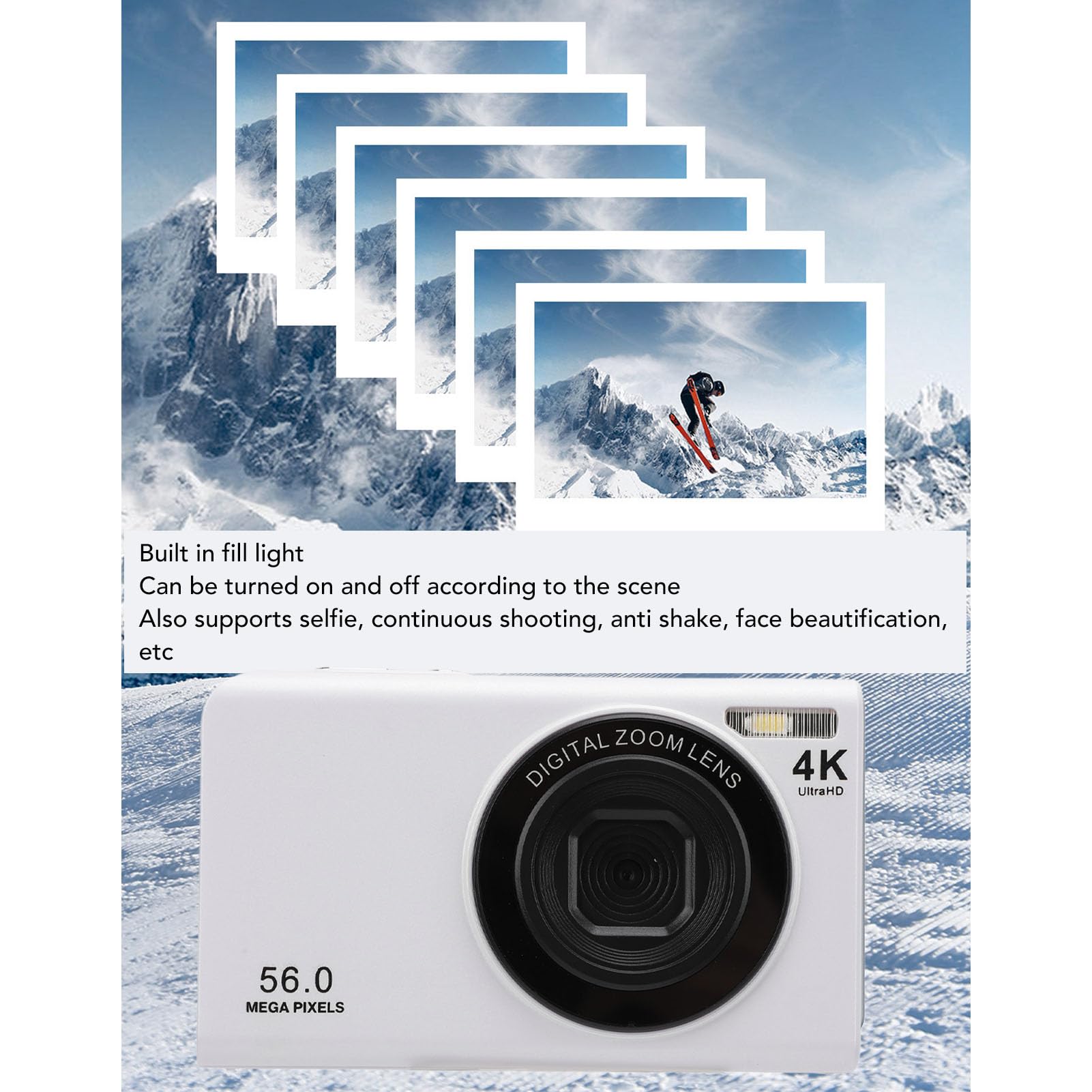 4K 56MP Digital Camera with 16x Zoom - Compact Vlogging Camera for Travel, YouTube & Content Creation - Perfect for Beginners, Teens & Adults (White) - Great for Vlogging, Travel Photography & Everyday Use