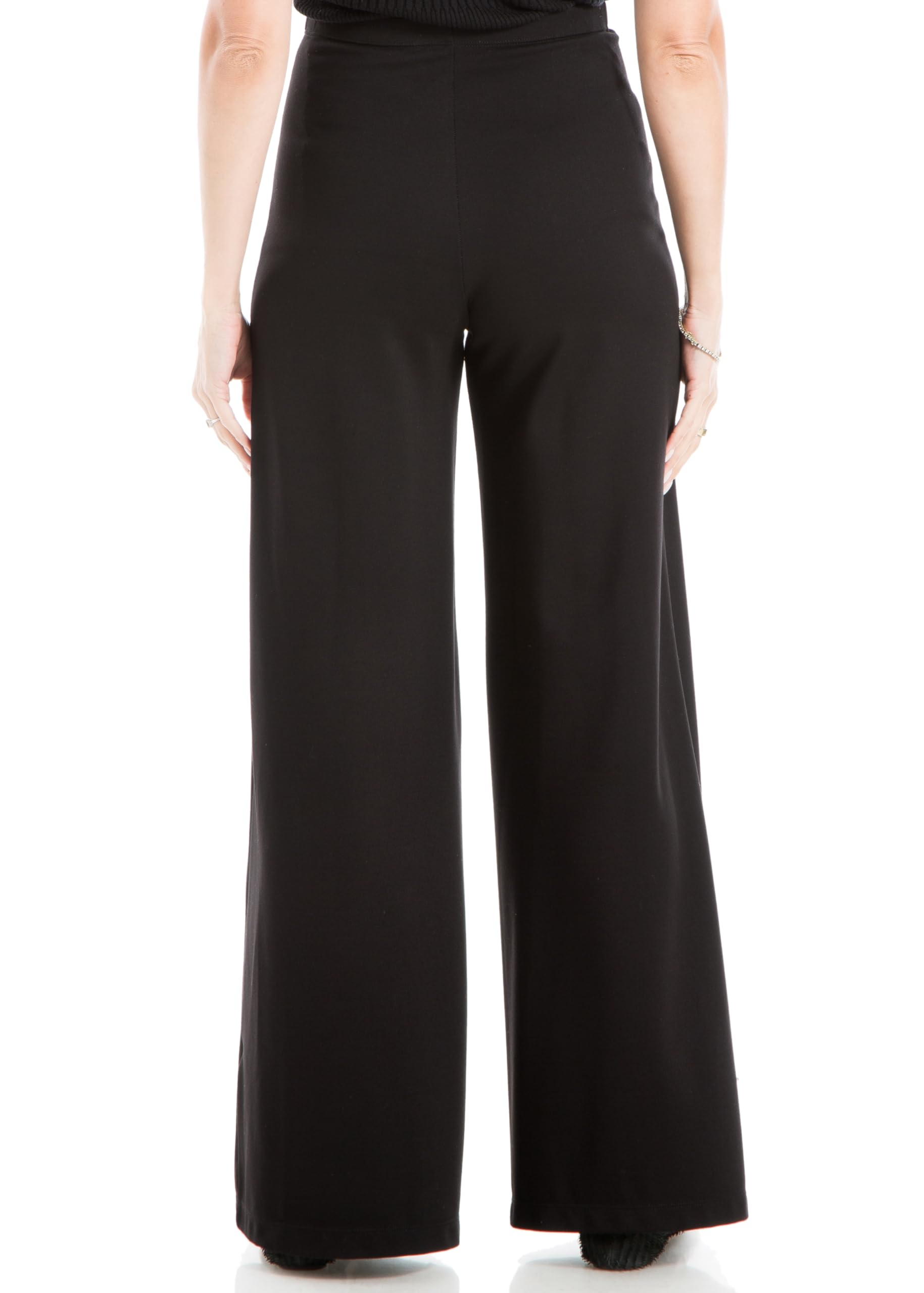 Max Studio Women's High Waist Dressy Wide Leg Ponte Pant with Elastic Waistband - Comfortable Office Pants for Work, Business Casual & Formal Occasions