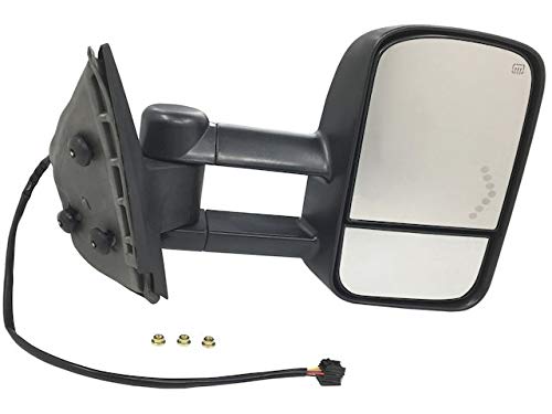 2007-2014 Chevy Silverado 3500 HD Right Passenger Side Power Mirror - Heated Glass, Turn Signal, Manual Folding & Telescoping - Black Textured - Perfect for Towing Trailers & Winter Driving