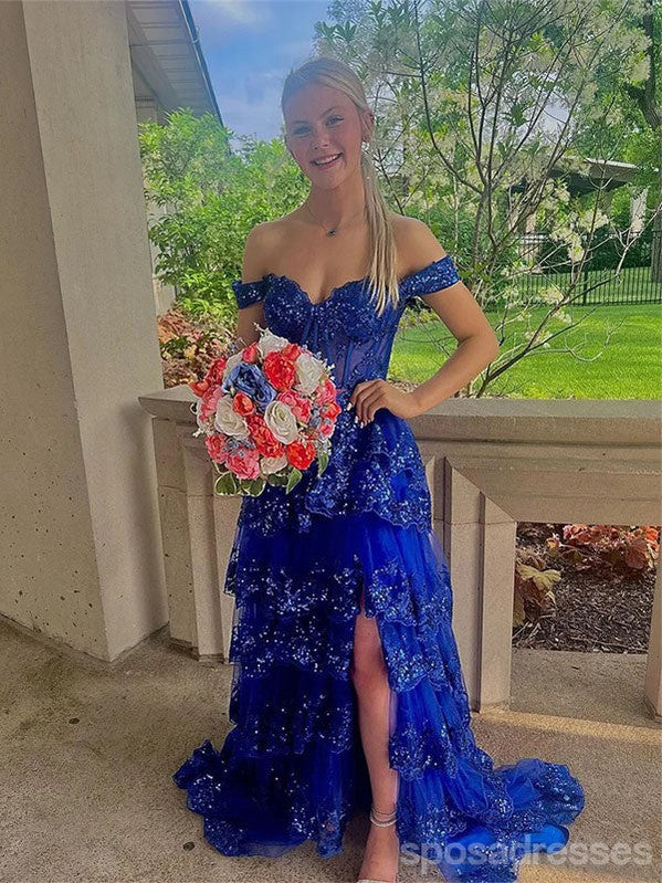 Elegant Royal Blue A-Line Off-Shoulder Long Prom Dress for Women | Formal Evening Gown 13734 | Perfect for Homecoming, Prom Night & Special Occasions