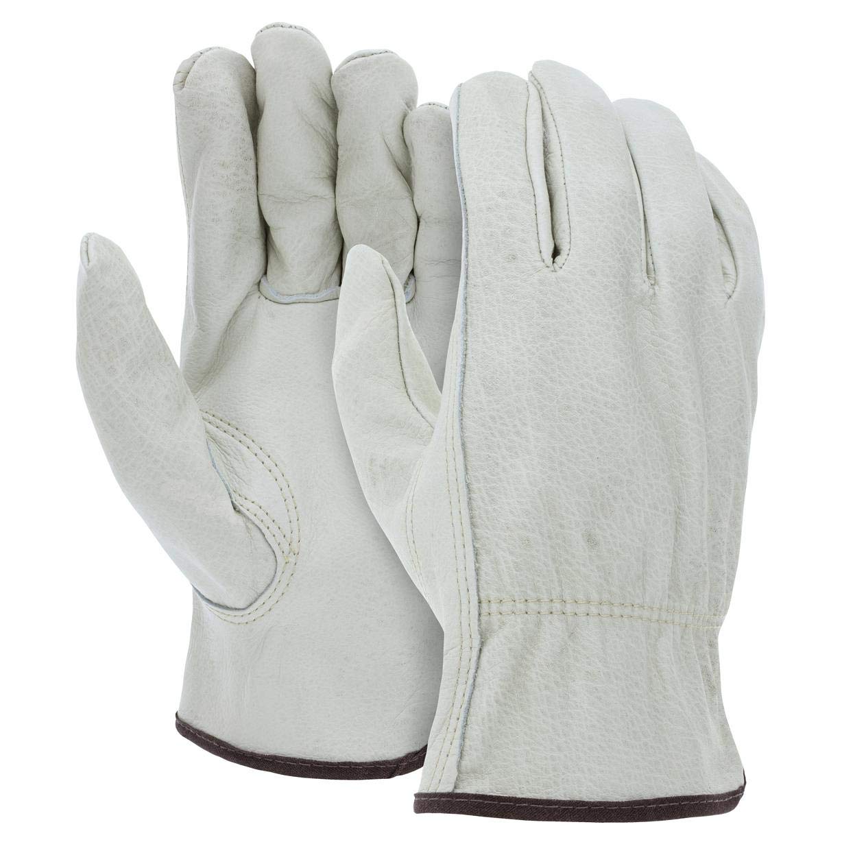 12 Pairs Heavy Duty Cowhide Leather Work Gloves - Durable for Truck Driving, Warehouse, Gardening & Outdoor Use - ATERET