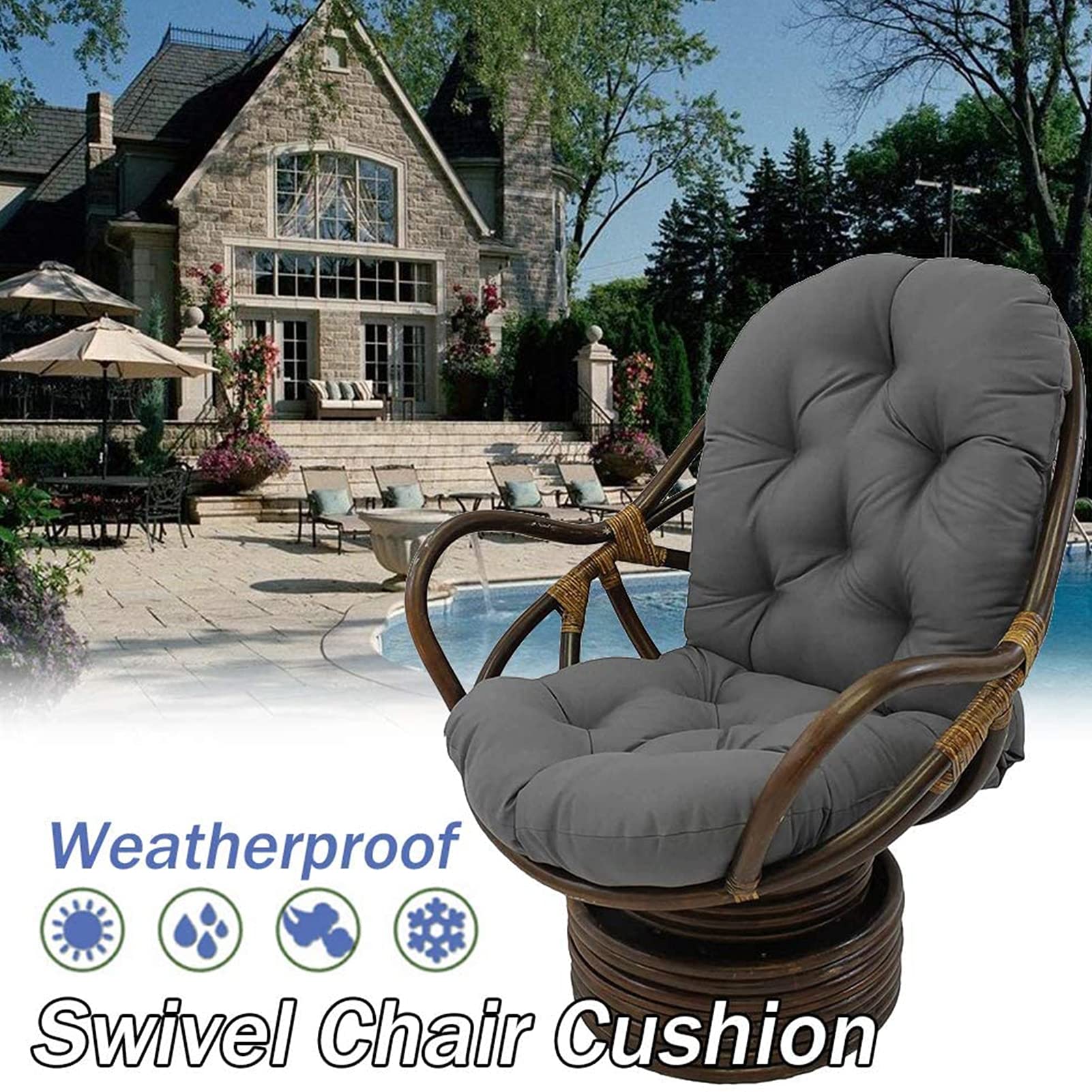 Thickened Swivel Rocker Cushion - Comfortable Outdoor Rocking Chair & Garden Hammock Seat Pad - Khaki Color for Patio, Deck, and Relaxation