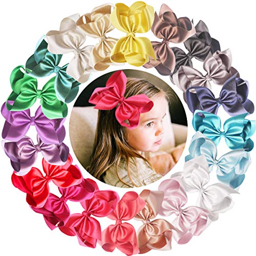 20PCS Glitter Grosgrain Ribbon Hair Bows Clips for Girls - 6 Inch Alligator Hair Clips for Baby, Toddler, Kids & Teens - Perfect for Parties, School, Weddings & Daily Hair Accessories