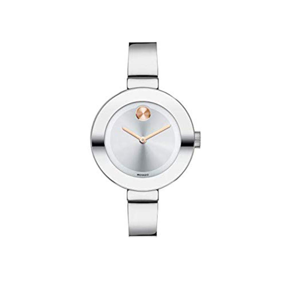 Movado Women's BOLD Stainless Steel Watch with Sunray Dial - Silver, Gold & Pink Bracelet (Model 3600194) | Luxury Fashion Accessory for Work, Parties & Special Occasions