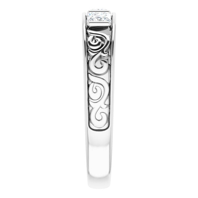 1.0 CTW Princess Cut Diamond Men's Ring with Filigree Accent - Elegant Wedding Band, Anniversary Gift for Him, Perfect for Engagements & Special Occasions