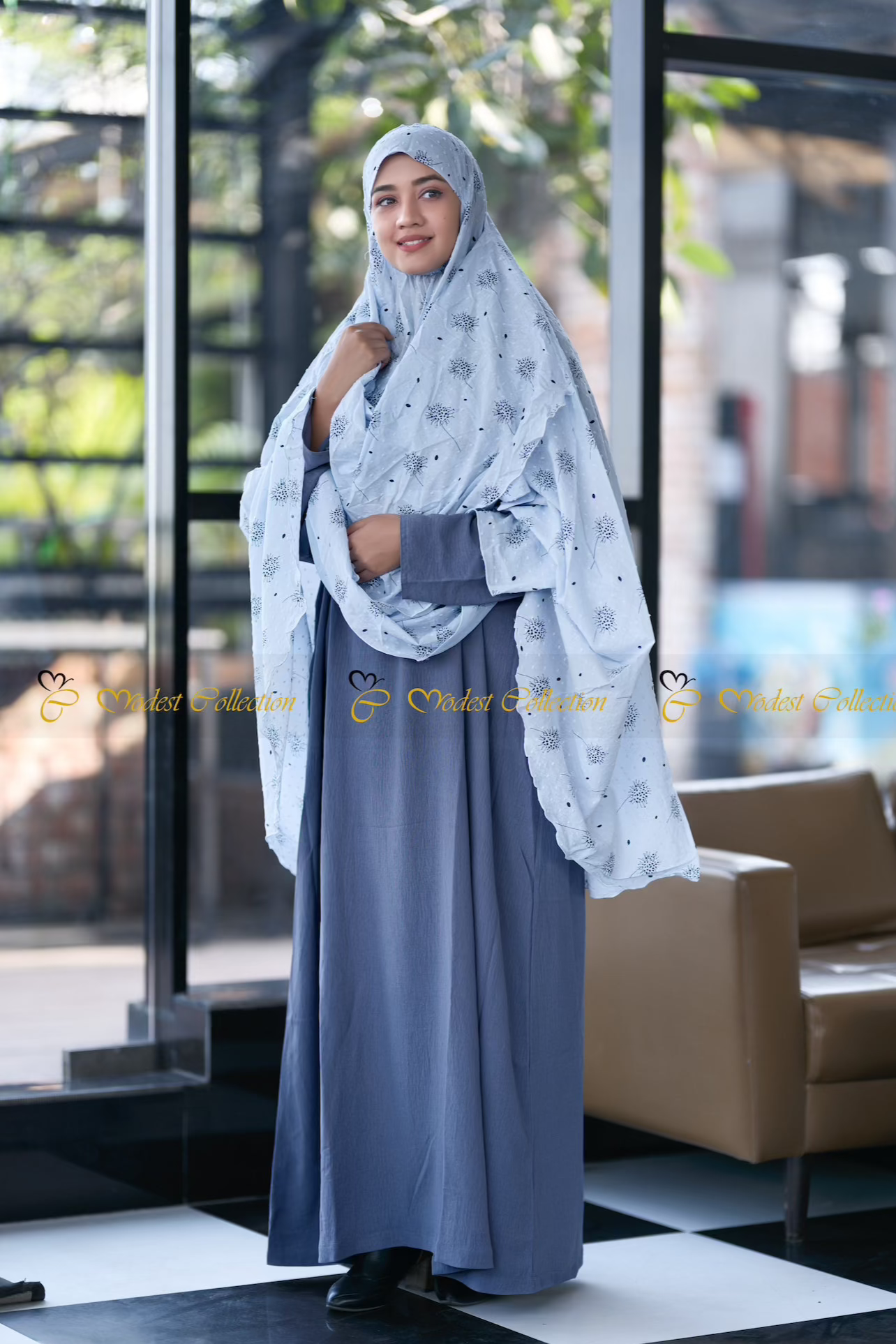 Elegant Cotton Slip Dress with Khimar Set for Umrah - Soft Gray Muslim Prayer Outfit for Women | Perfect for Hajj, Ramadan & Modest Fashion