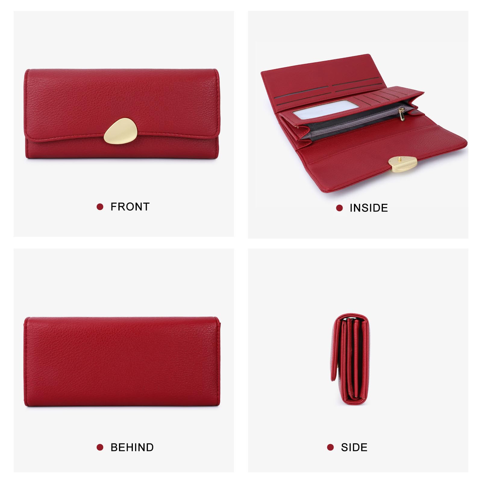 Mokoze Women's Trifold Wallet with Zipper - PU Leather Clutch Wallet for Women, Large Capacity RFID Blocking Credit Card Holder - Perfect for Everyday Use, Travel, Business & Gift Giving (Red)
