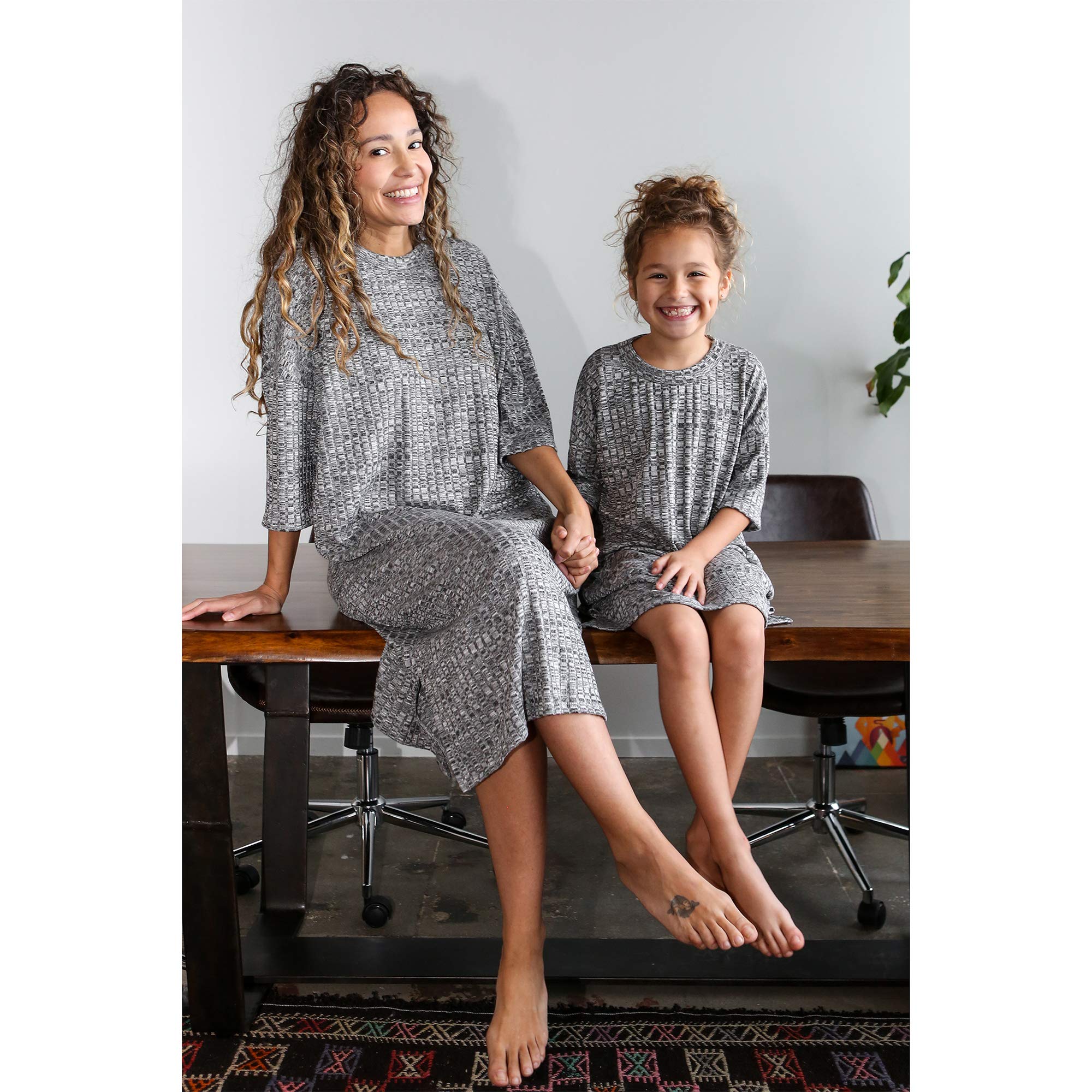 USA Made Women's 3/4 Sleeve Loungewear Dress - Mommy & Me Matching Outfits - Lightweight Cotton Dress for Women and Kids - Perfect for Family Photos, Casual Outings & Cozy Home Wear