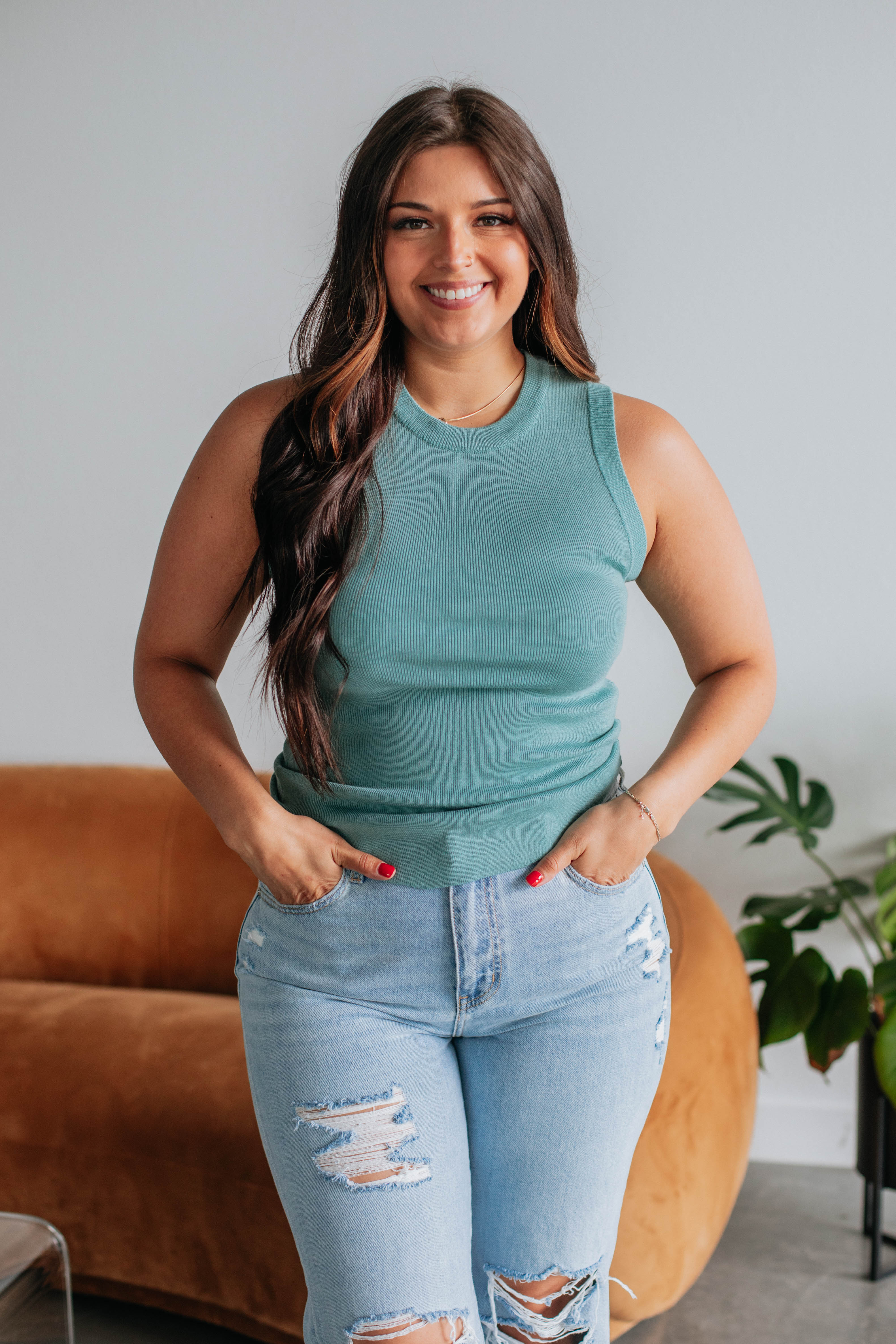 Adrianna Knit Tank Top for Women - Soft Stretch Comfortable Summer Casual Wear in Jade Green | Perfect for Beach, Vacation, and Everyday Outfits