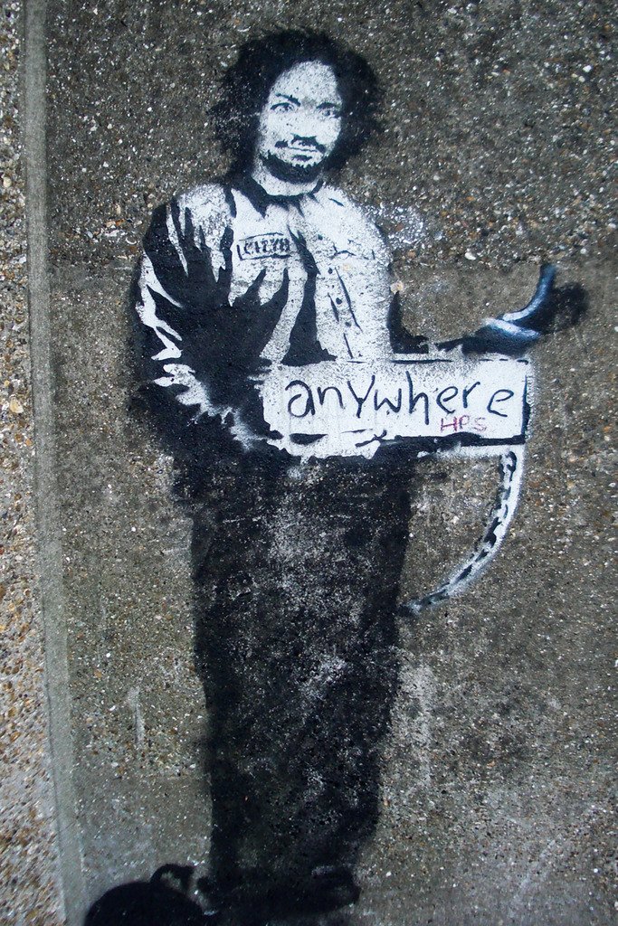 Banksy Hitchhiker To Anywhere Graffiti Art Print - Modern Street Art Wall Decor - 12x18 Inch Poster for Living Room, Bedroom & Office - Pop Art & Urban Style Home Decor