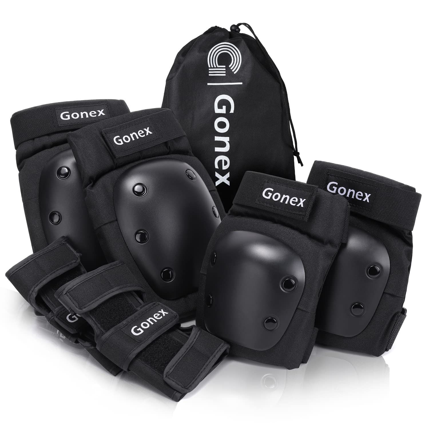 Gonex Knee Pads Elbow Pads with Wrist Guards - 3 in 1 Protective Gear Set for Kids Youth Adults - Ideal for Skateboarding, Roller Skating, Scooter, Cycling & Biking - Perfect for Outdoor Sports & Extreme Activities - Black S