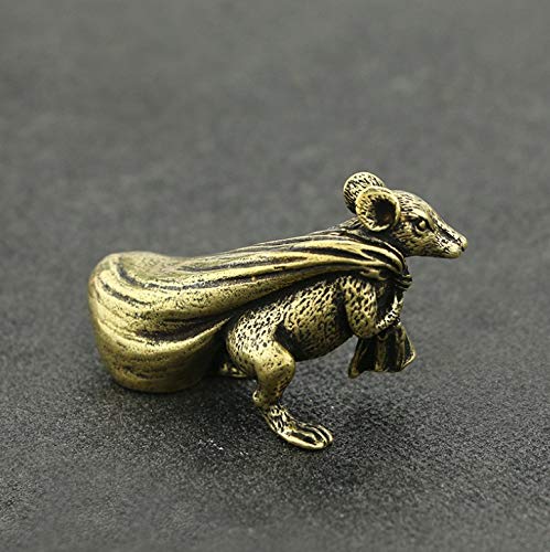 Feng Shui Brass Rat Statue with Money Bag - Lucky Animal Figurine Amulet for Home, Office & Garden Decor - Attract Wealth & Good Fortune - Perfect for Living Room, Tea Table & Workspace Decoration