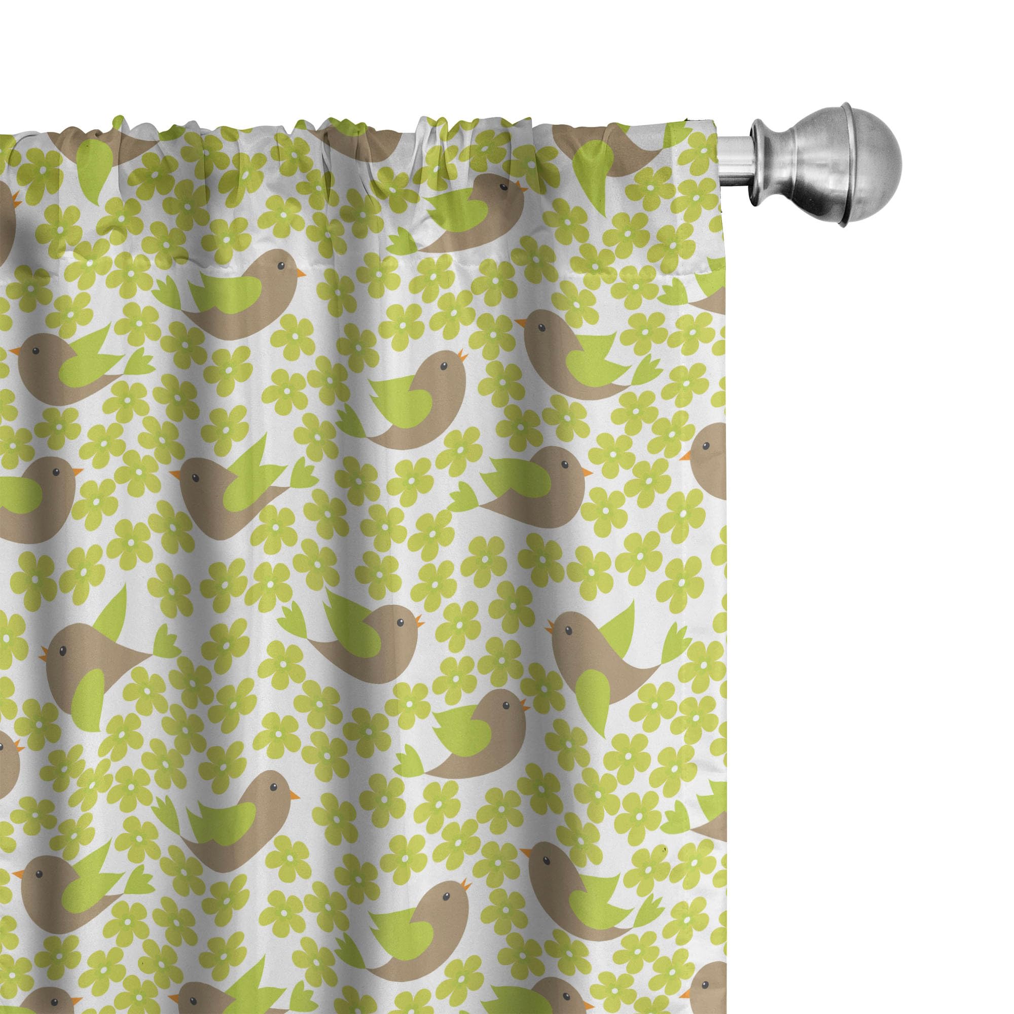 Ambesonne Bird Print Curtains - 2 Panel Set with Repeating Avian Animals & Petals Design, 28