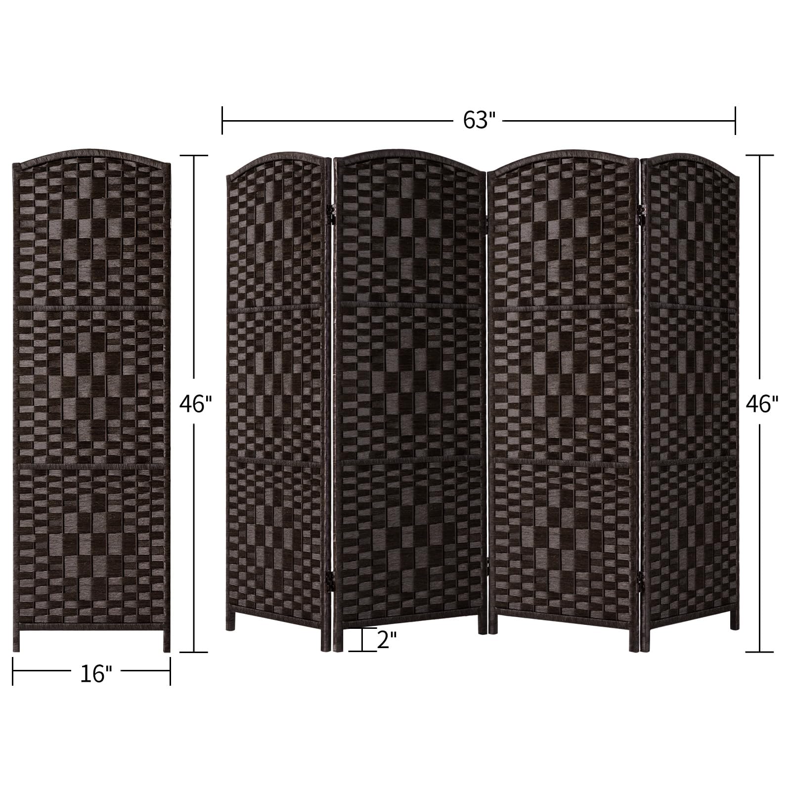 4-Panel Dark Mocha Room Divider - Foldable Privacy Screen & Temporary Wall Partition for Home Office, Bedroom, and Studio Space Separation
