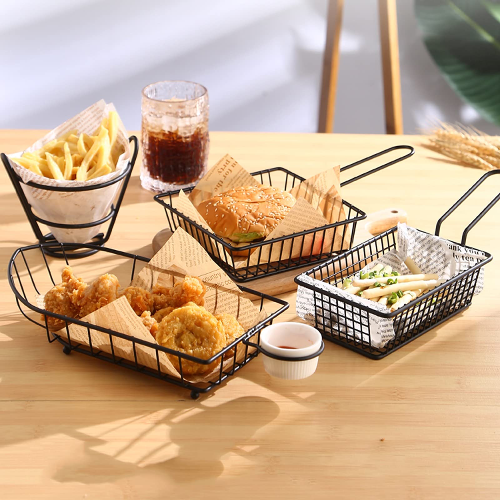 Stainless Steel Mini Square French Fry Basket with Black Handle - Multi-Purpose Fried Food Basket for Restaurants, Snack Bars & Home Kitchens - Perfect for French Fries, Onion Rings, Chicken Nuggets & More