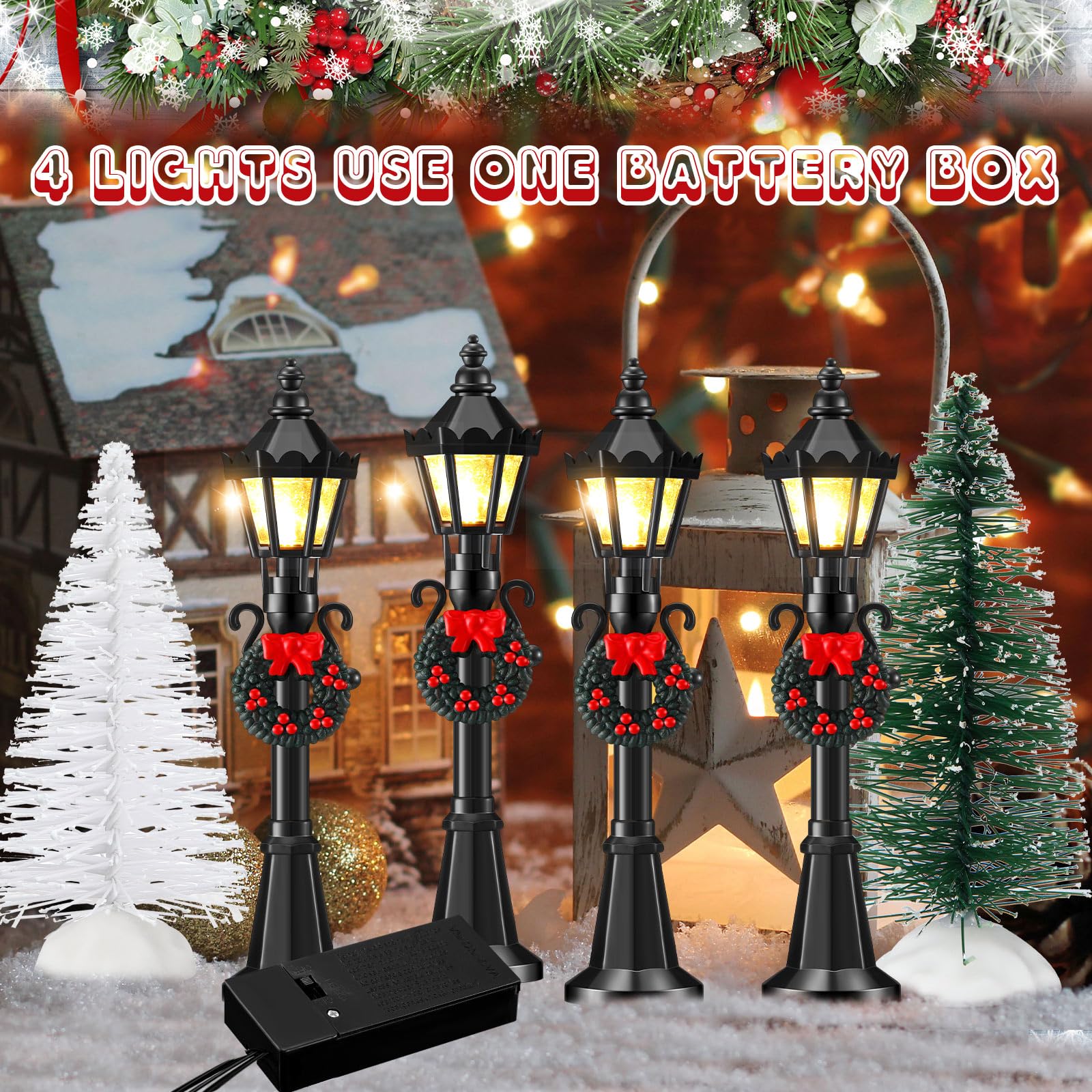 Shappy 24-Piece Mini Christmas Village Lamp Post Set - Dollhouse Streetlight Accessories for DIY Holiday Displays | Perfect for Christmas Village Scenes, Winter Wonderlands & Tabletop Decor
