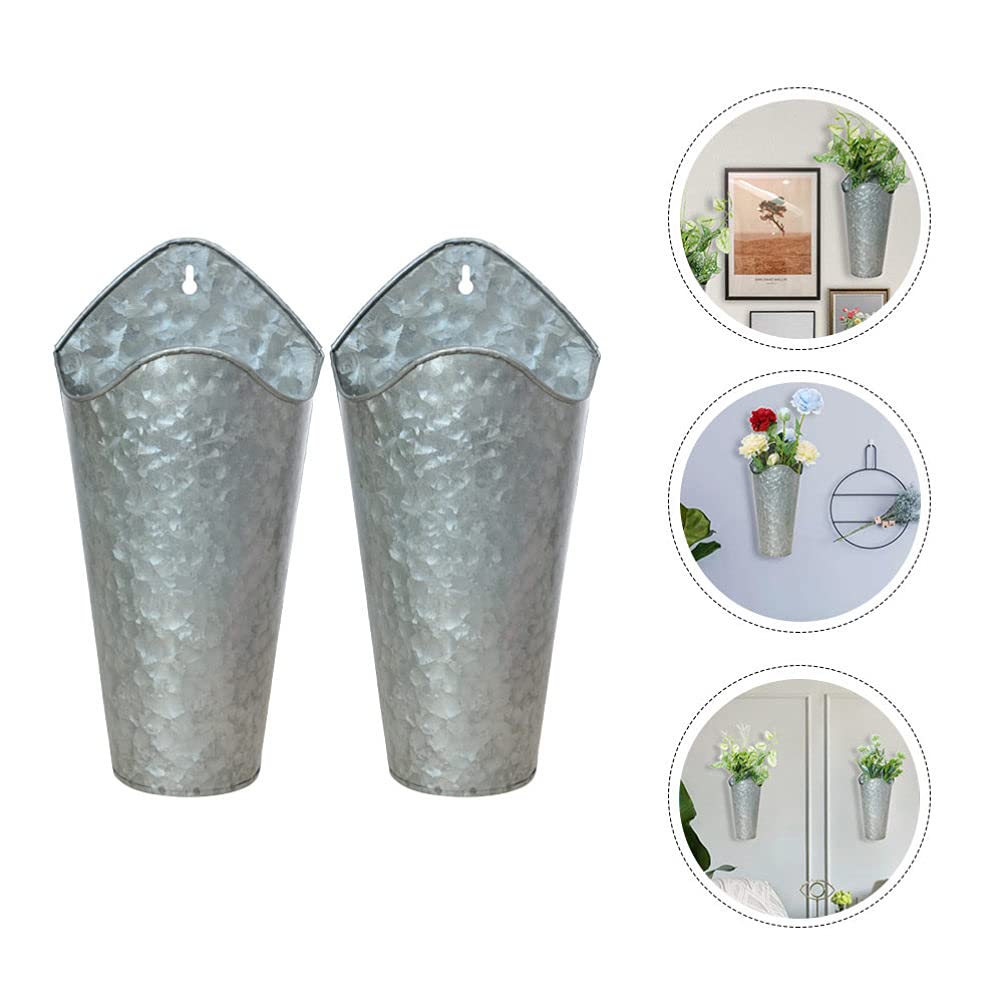 DOITOOL 2 Pack Metal Wall Mounted Flower Pots - Farmhouse Style Hanging Wall Planter for Succulents, Flowers, Herbs - Rustic Home Wall Decor for Living Room, Bedroom, Kitchen & Outdoor Garden