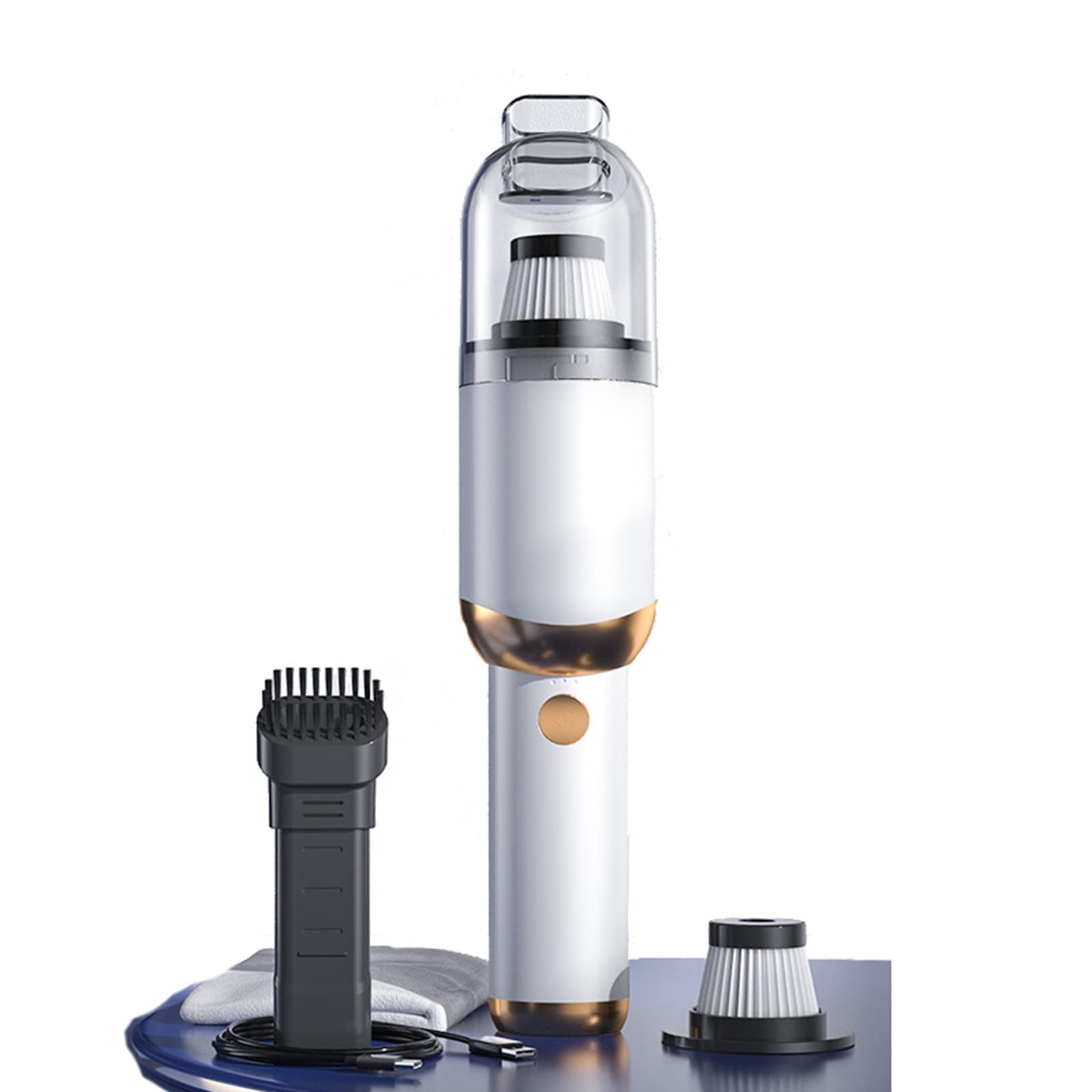 Cordless Handheld Vacuum Cleaner - Mini Portable Car Vacuum with LED Light, Storage Bag, Quiet Motor & Washable Filter for Car, Home & Office Cleaning (White) - Perfect for Quick Spills, Pet Hair & Small Spaces