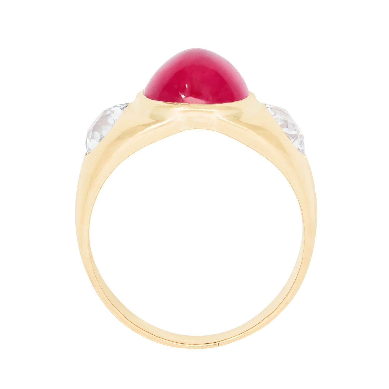 Victorian Style 18k Gold Plated Synthetic Ruby & Diamond Flush Mount Ring for Women - Elegant Wedding, Engagement, Anniversary Gift Idea