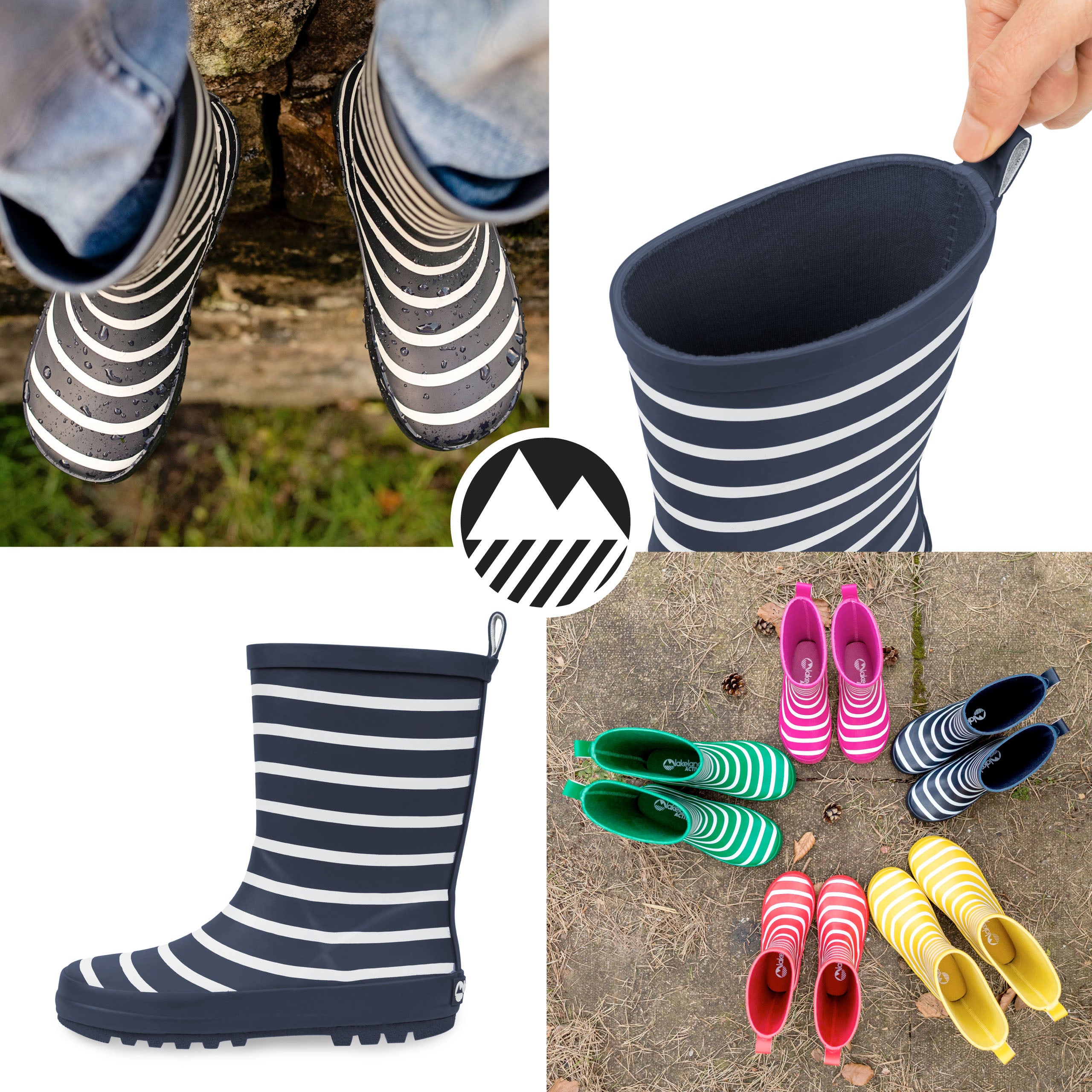 Kids' Waterproof Striped Rain Boots - Durable & Comfortable Wellington Boots for Outdoor Play, Puddle Jumping & Garden Adventures