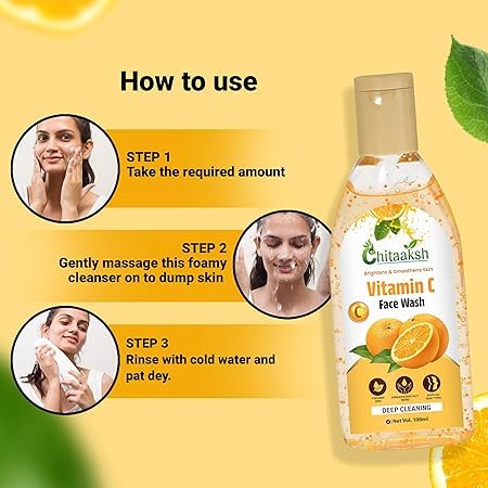 Vitamin C Face Wash for Radiant Skin - 100ml Chemical-Free Cleanser with Orange Exfoliating Beads | Daily Brightening Facial Cleanser for Glowing Complexion | Perfect for Morning & Night Skincare Routine