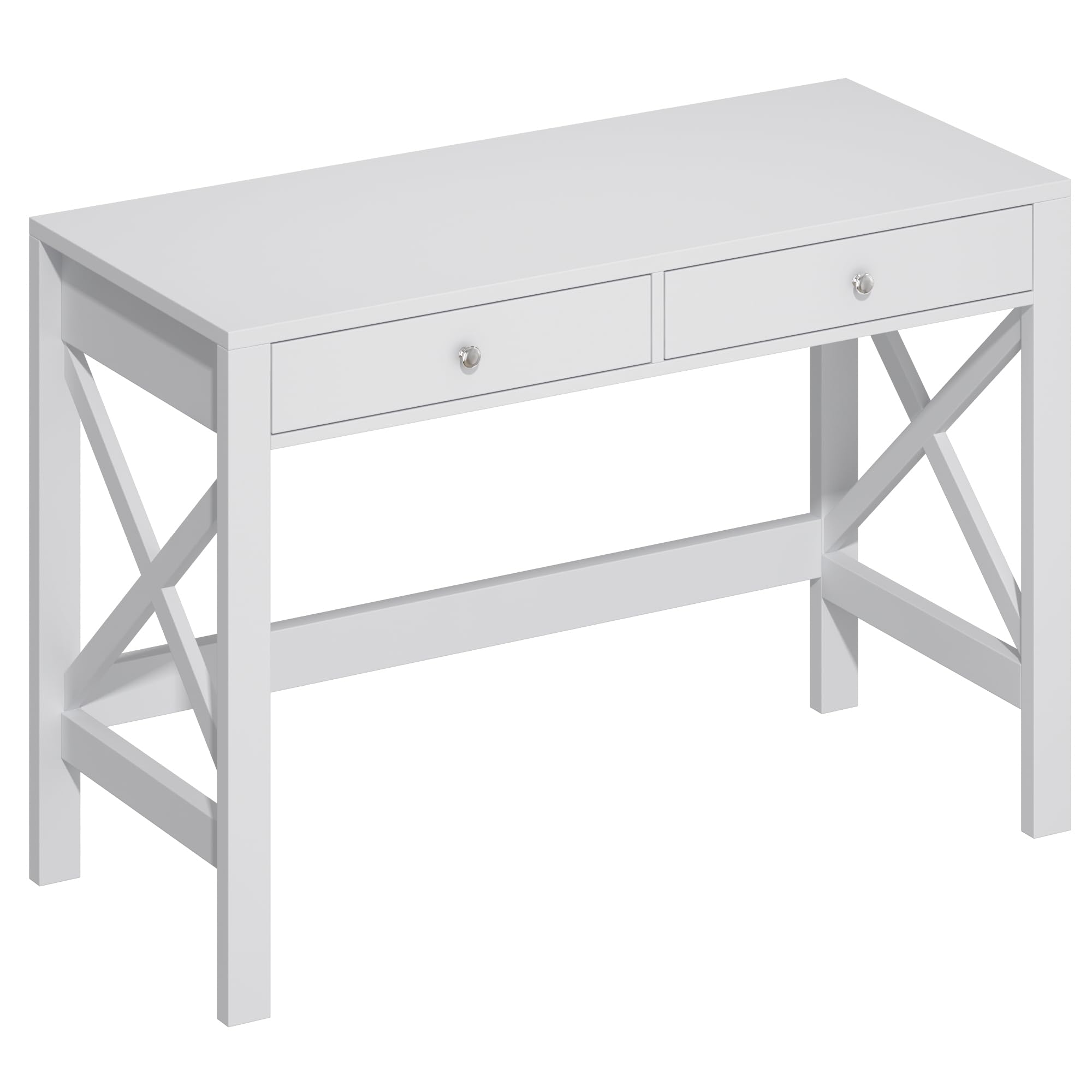 Modern 40-Inch White Computer Desk with Drawers - Home Office Study Desk, Makeup Vanity & Console Table for Small Spaces | Perfect for Remote Work, Online Learning & Beauty Routine Organization