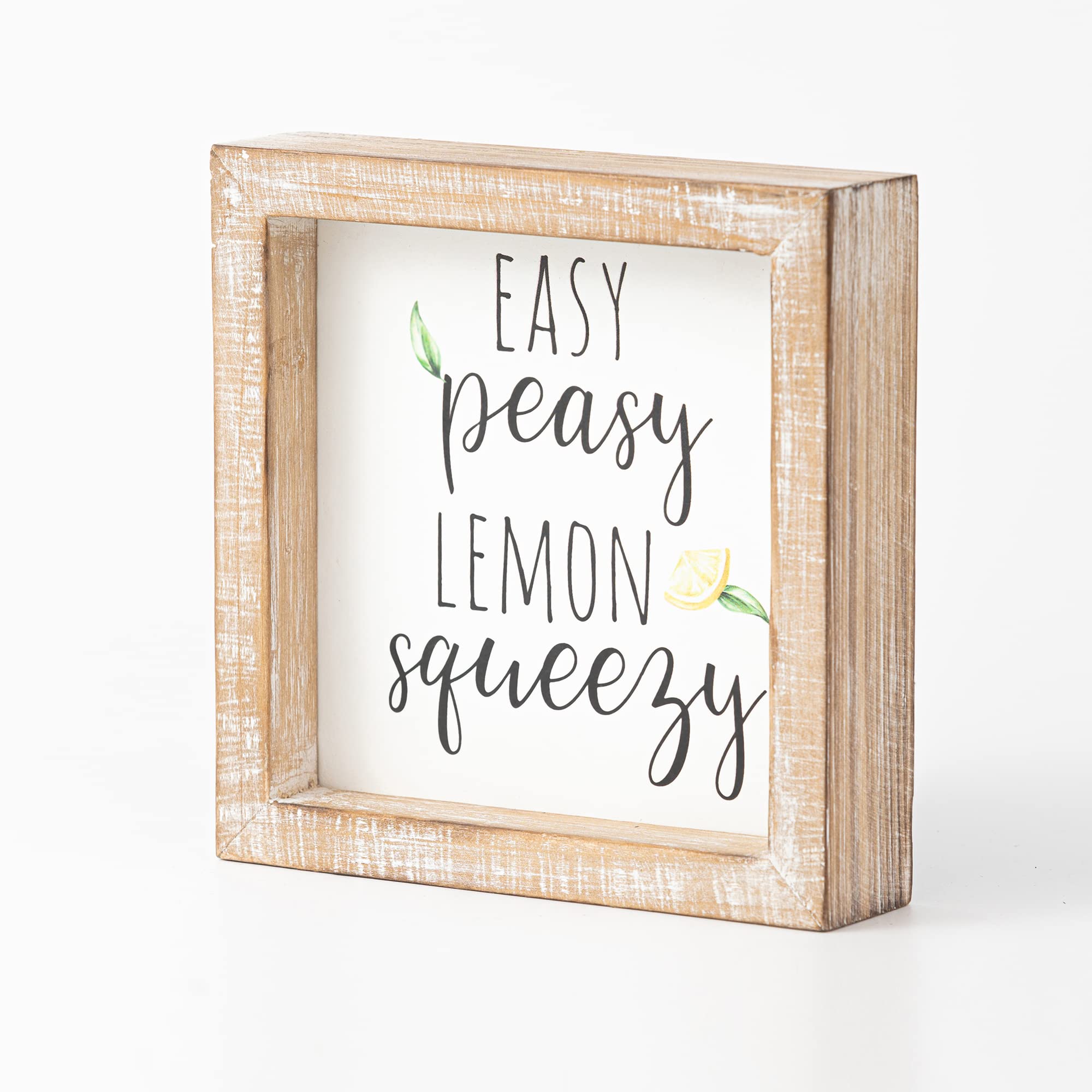 Rustic Farmhouse Lemon Squeezy Sign - 6x6 Inch Wooden Kitchen Decor for Tiered Trays, Summer Home Decoration | Perfect for Country Style Kitchens, Pantries & Lemon-Themed Parties