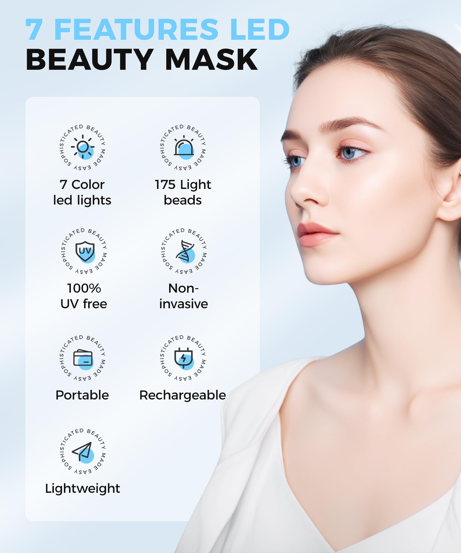 Yahi Red Light Therapy Mask for Face & Neck - 7 Color LED Light Therapy Device for Skin Care at Home | Anti-Aging, Wrinkle Reduction & Acne Treatment | Perfect for Daily Skincare Routine & Spa Treatments