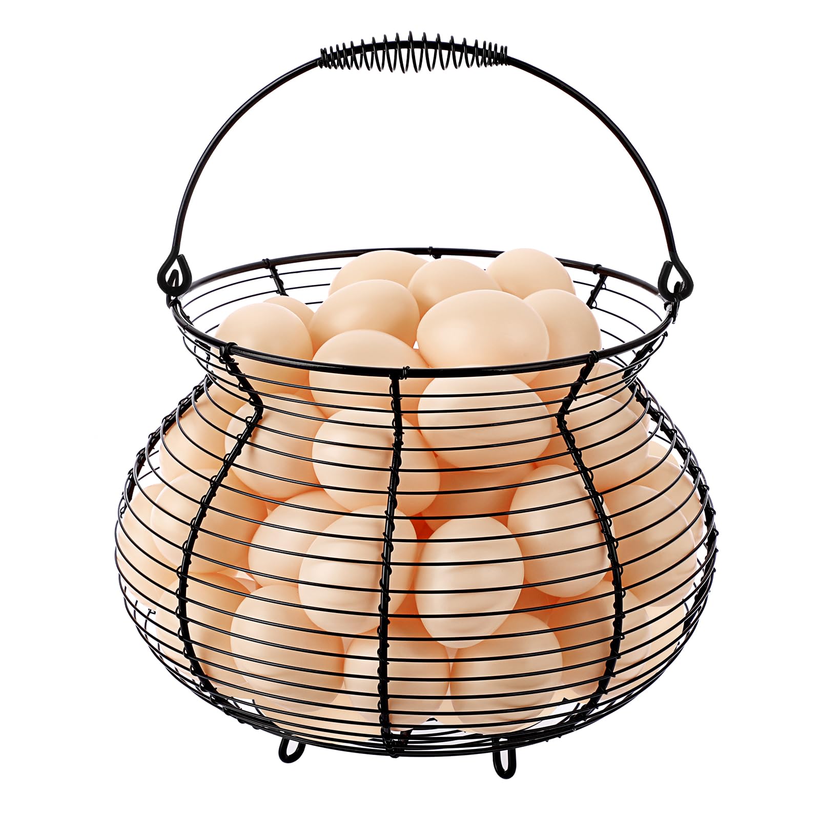 1 PCS Black Big Belly Wire Egg Basket with Handle - Small Metal Egg Collecting Basket for Chicken & Duck Eggs - Durable Egg Holder for Kitchen Countertop, Farm, or Backyard Gathering - Perfect for Fresh Egg Storage & Hunting